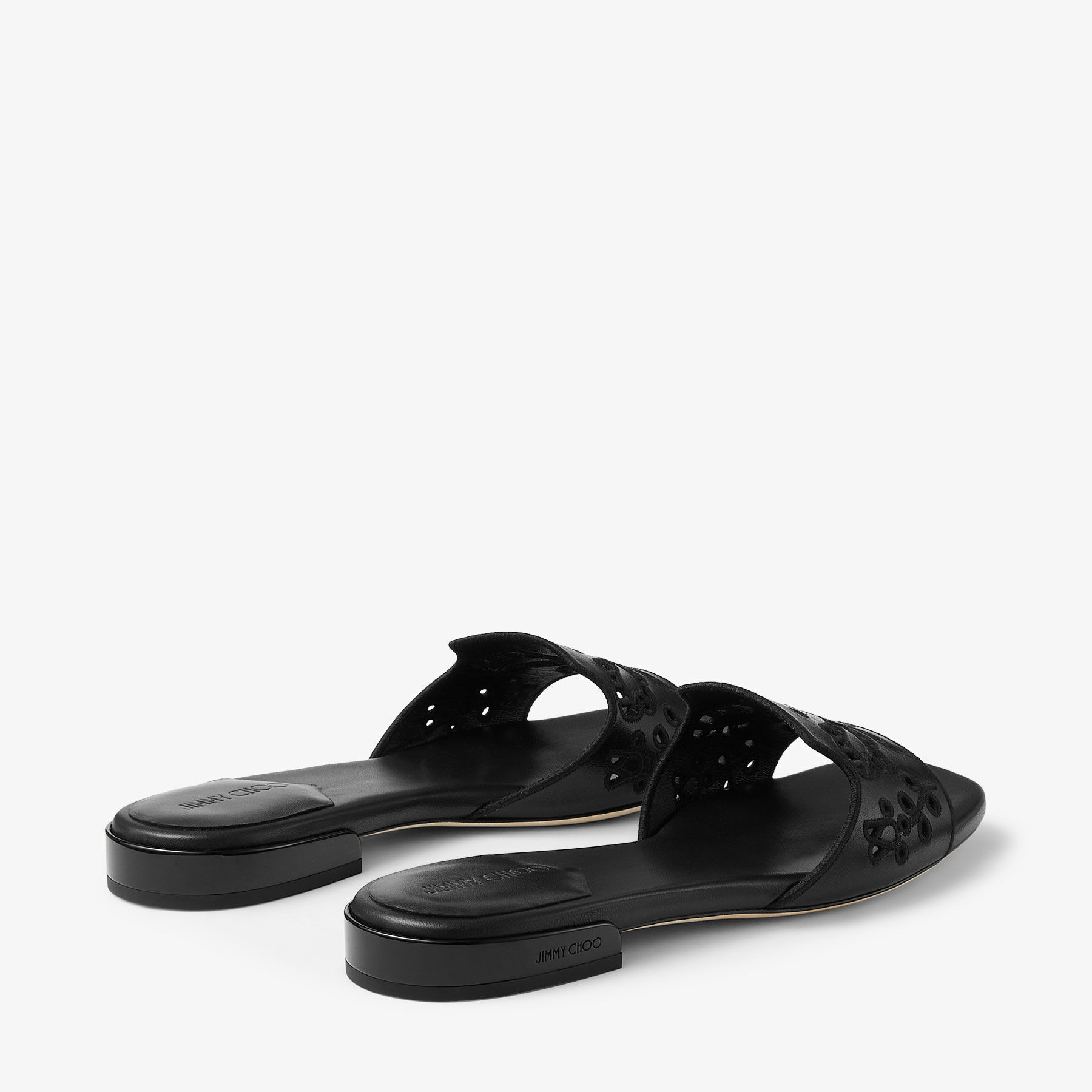 Ariane Flat | Black Nappa Leather Slide with Sangallo Embroidery