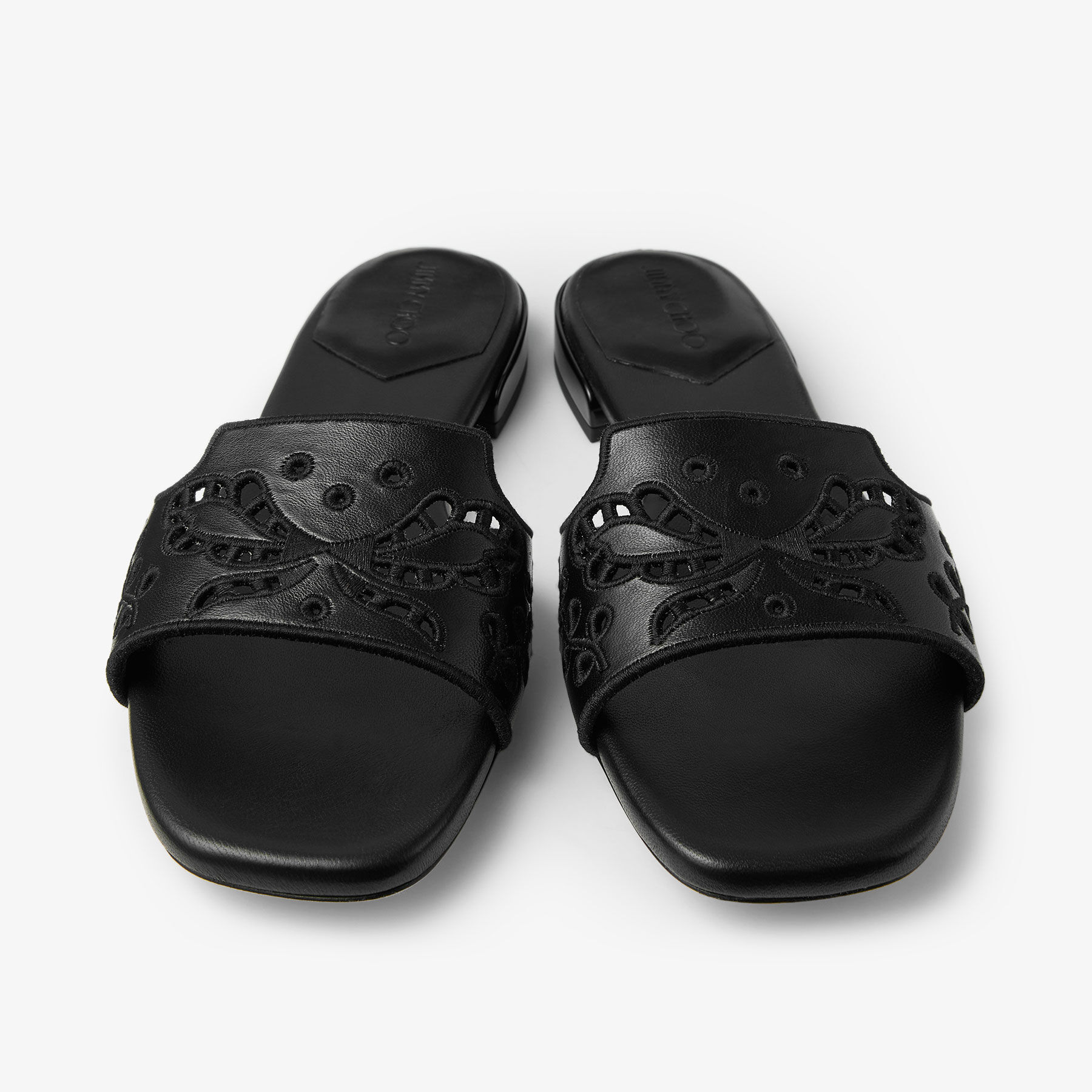 Ariane Flat | Black Nappa Leather Slide with Sangallo
