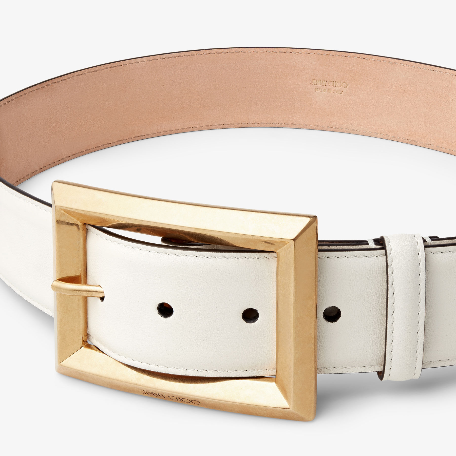 Jimmy Choo ホワイトレザー ベルト MINI HELINA | Latte Smooth Leather Mini Belt | Autumn Collection