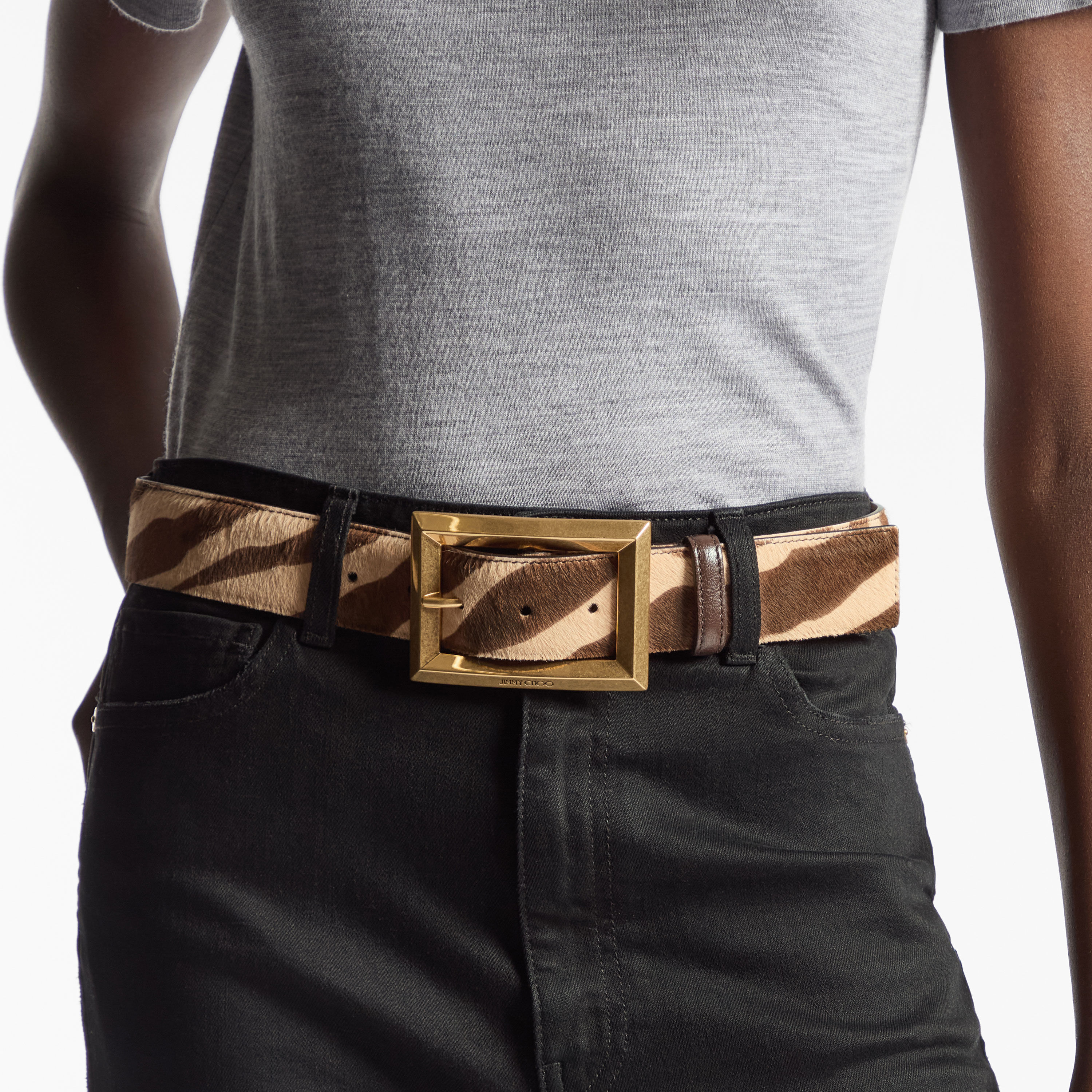 Arlie | Natural Zebra Printed Pony Belt | JIMMY CHOO
