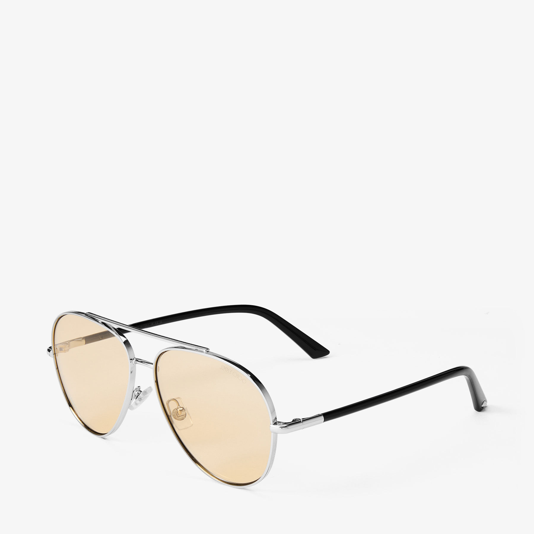 Astor | Silver and Light Yellow Metal Aviator Sunglasses | JIMMY CHOO