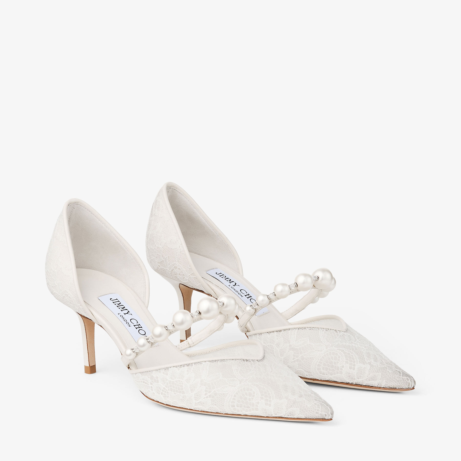 GALO様　JIMMY CHOO シルバー レース ハイヒール Aurelie 65 | Ivory Jimmy Choo Lace Pumps with Pearl Embellishment