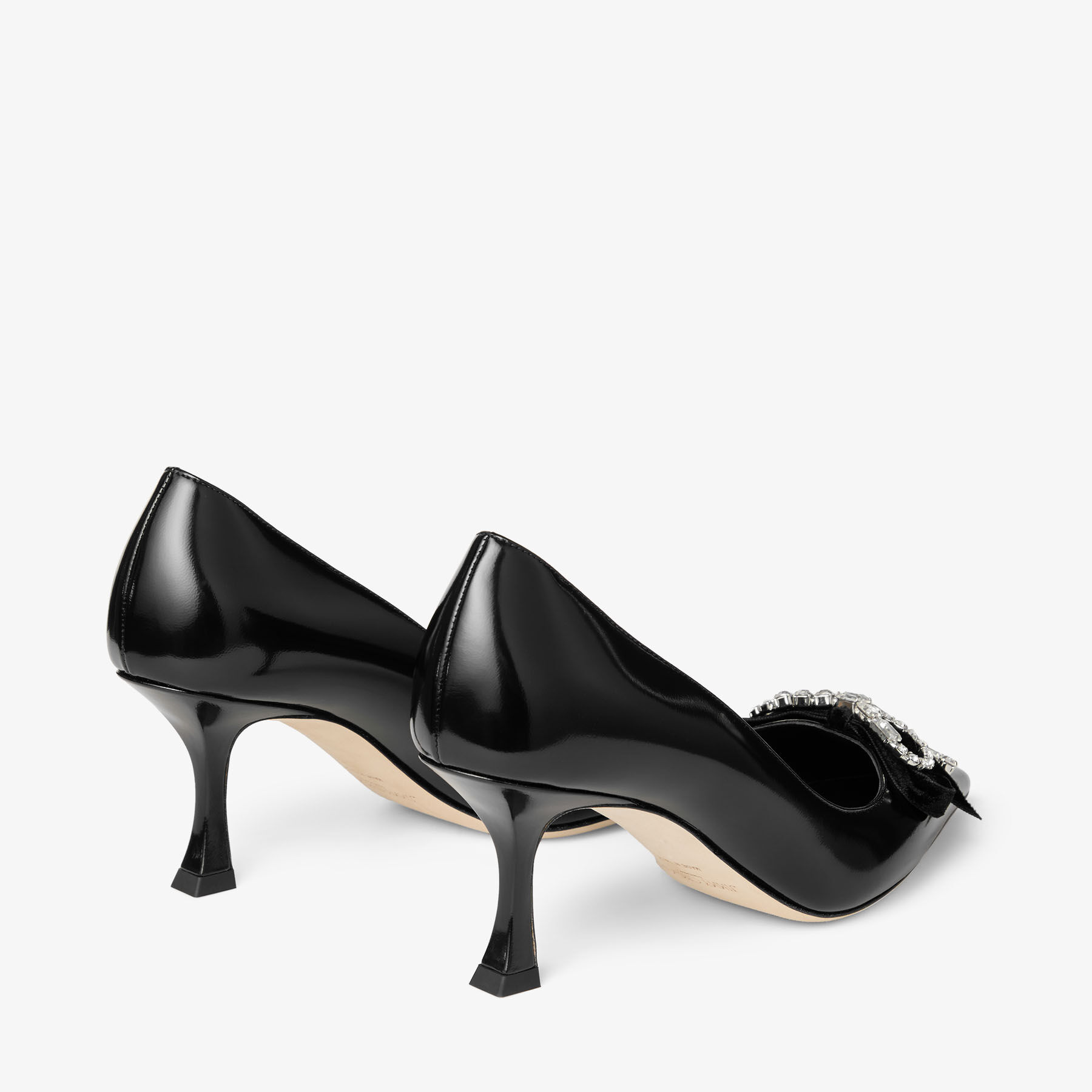 Auria 70 | Black Soft Spazzolato Pumps with Velvet and Crystal Bow
