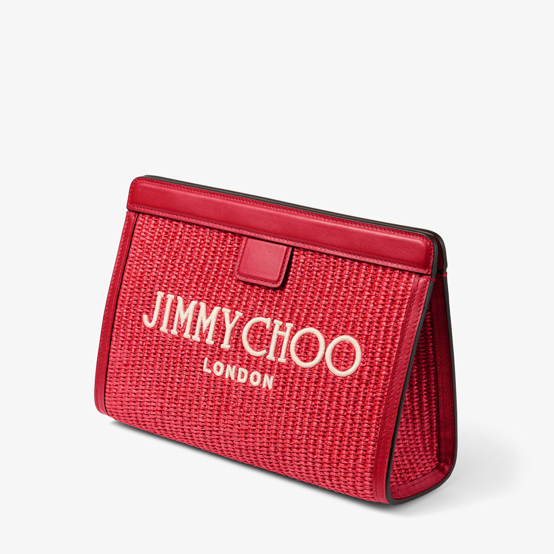 Avenue London Pouch | Ruby Red and Light Gold Embroidered Raffia