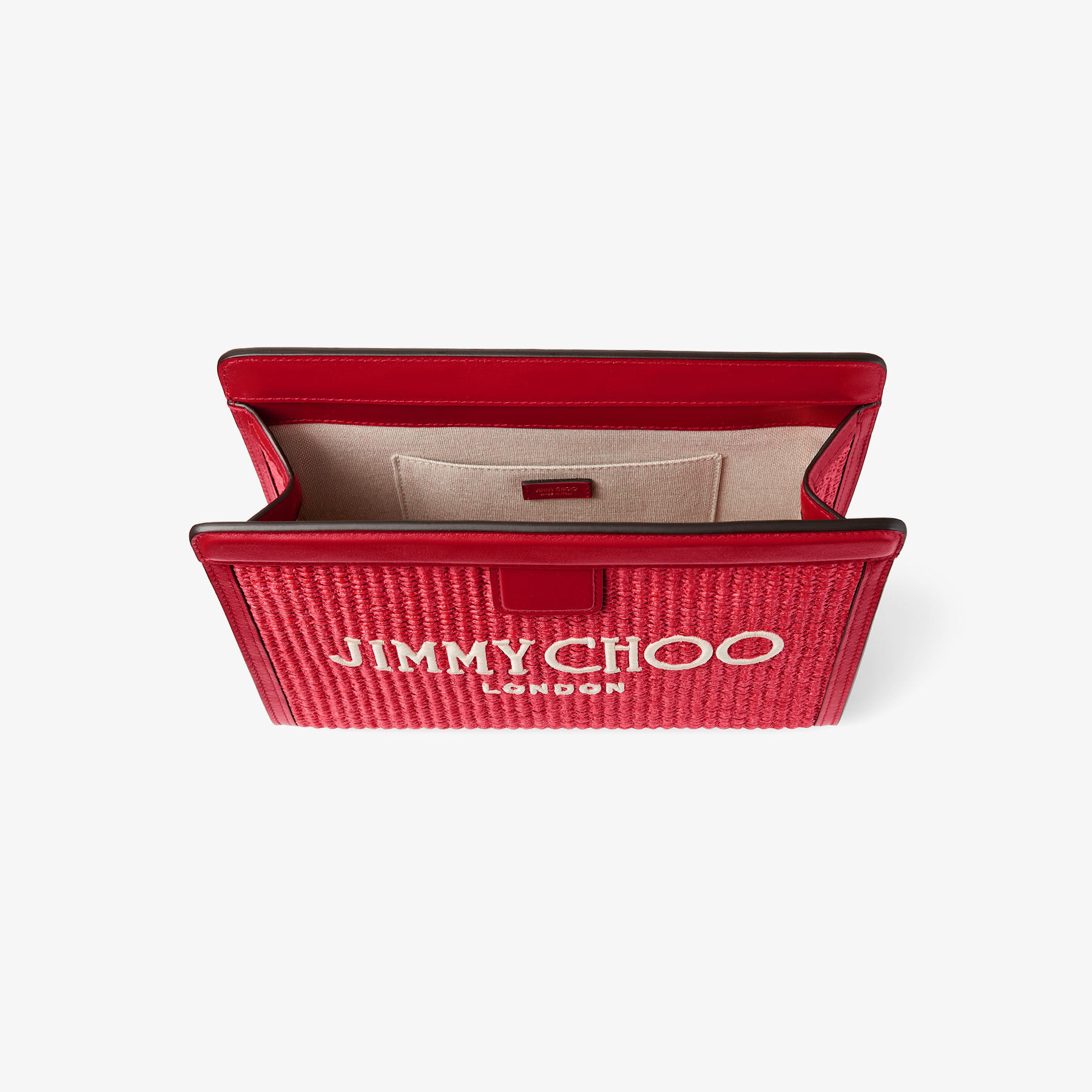 Avenue London Pouch | Ruby Red and Light Gold Embroidered Raffia
