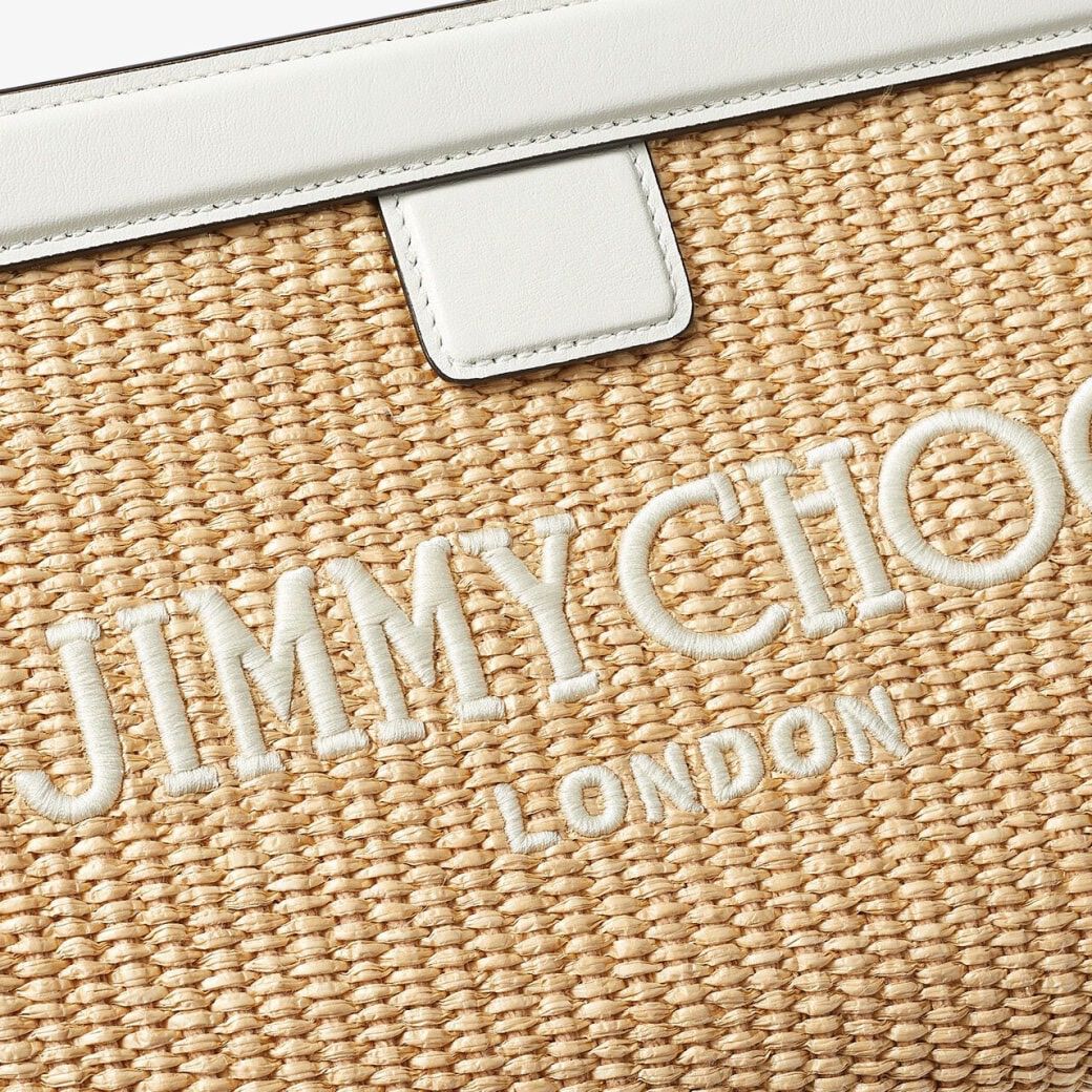 Avenue Pouch | Natural/Latte Embroidered Raffia and Leather Pouch