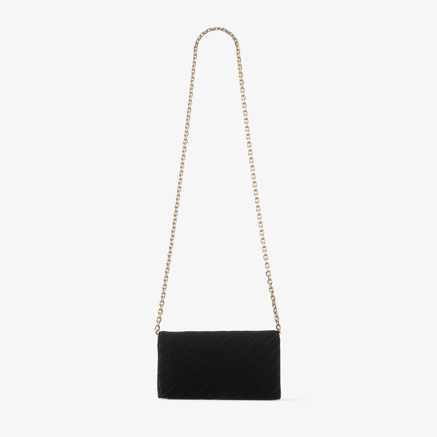 Curve Wallet With Chain | Black Quilted Velvet Mini Bag with