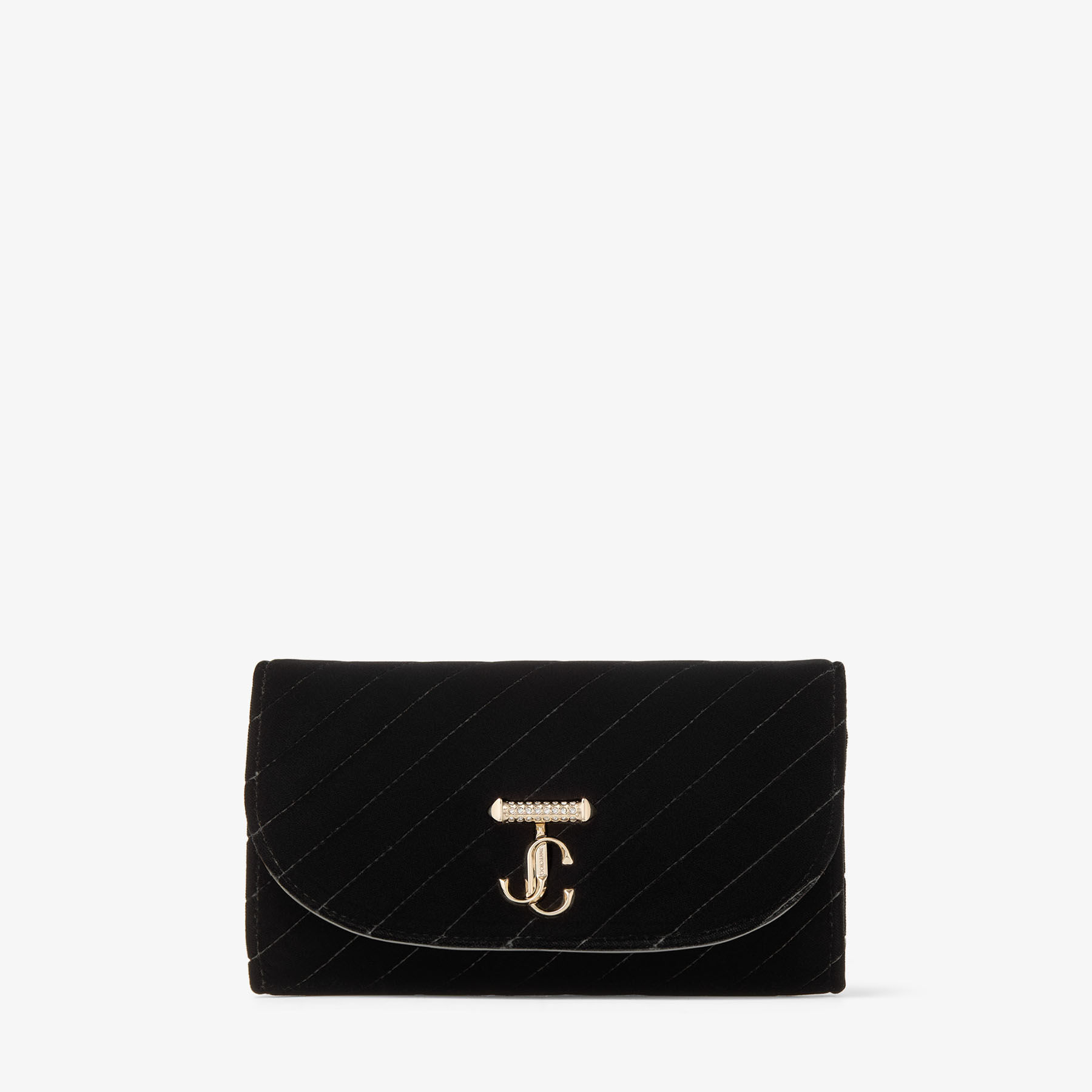 Curve Wallet With Chain | Black Quilted Velvet Mini Bag with