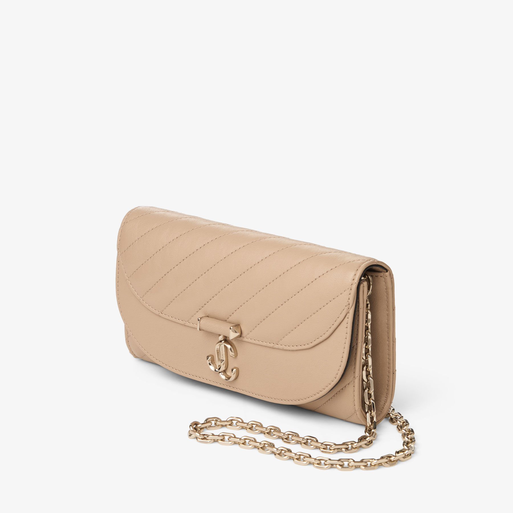 Curve Wallet With Chain | Chai Quilted Biker Leather Wallet with