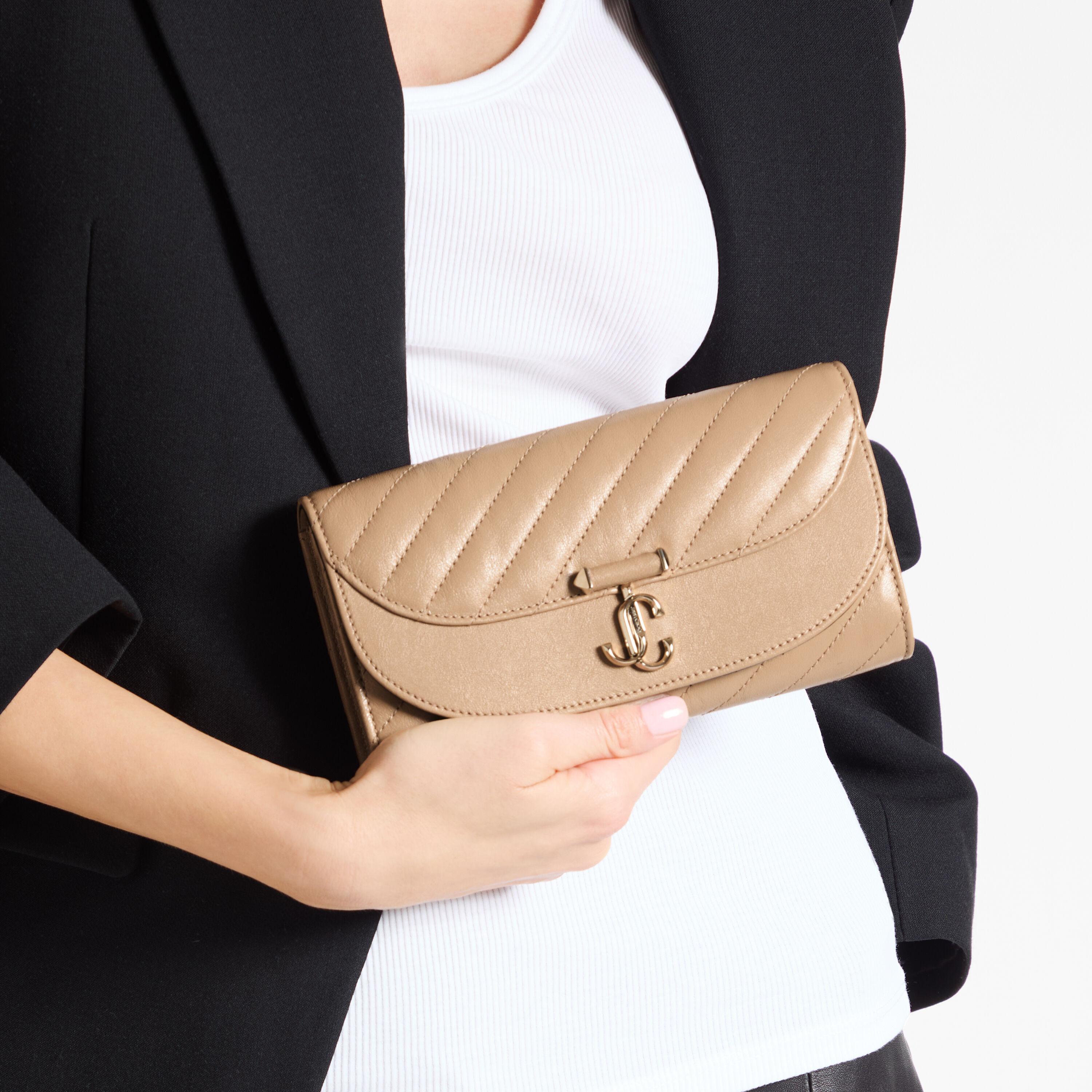Curve Wallet With Chain | Chai Quilted Biker Leather Wallet with