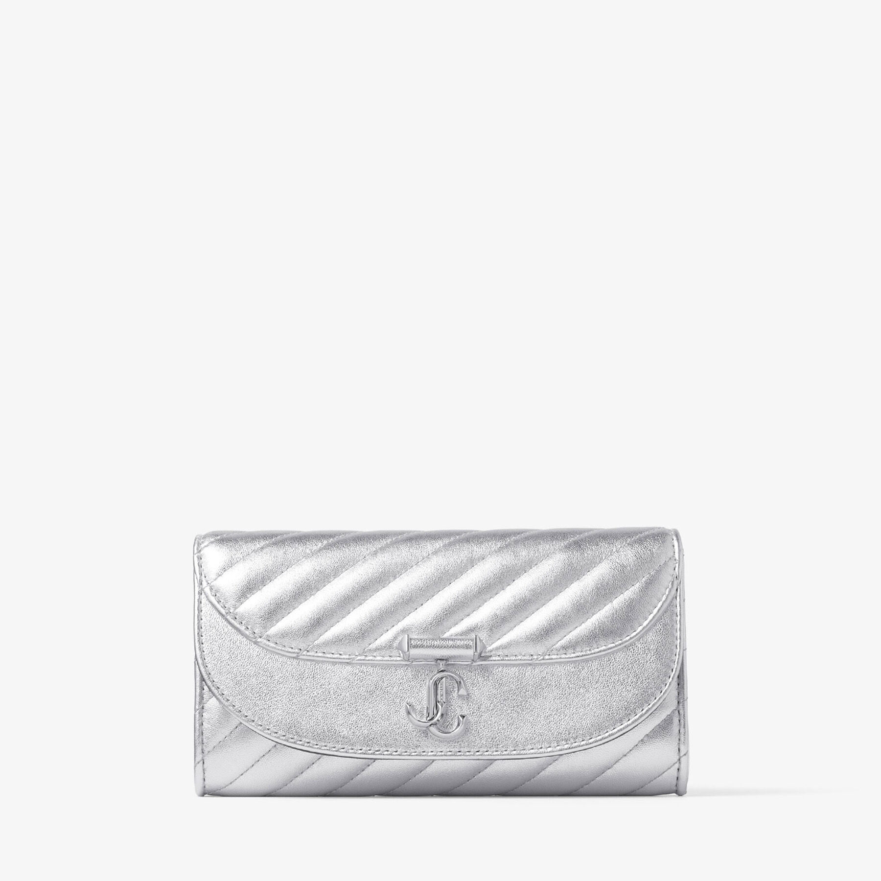Curve Wallet With Chain | Silver Quilted Metallic Nappa Leather