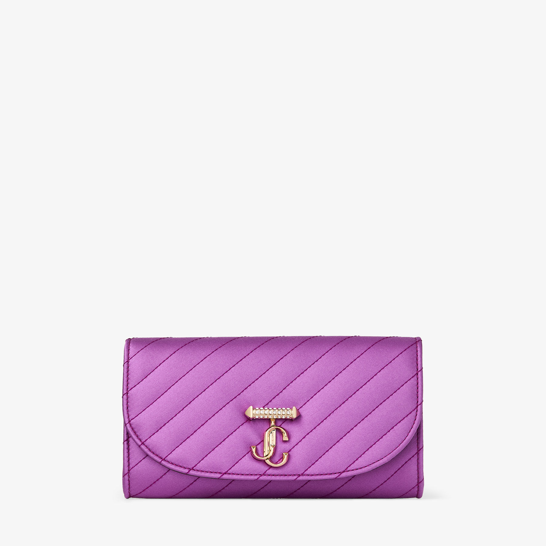 Curve Wallet With Chain | Violet Orchid Quilted Satin Wallet Chain