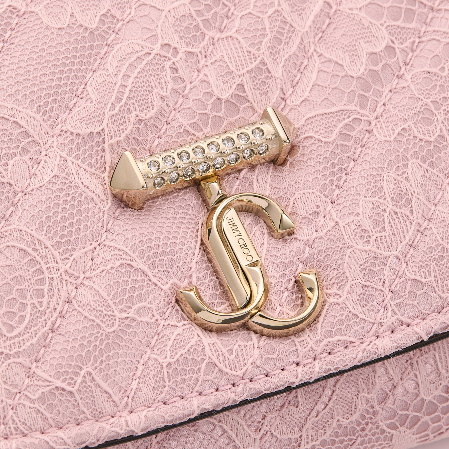 Curve Wallet With Chain | Rose Quilted Jimmy Choo Lace Wallet