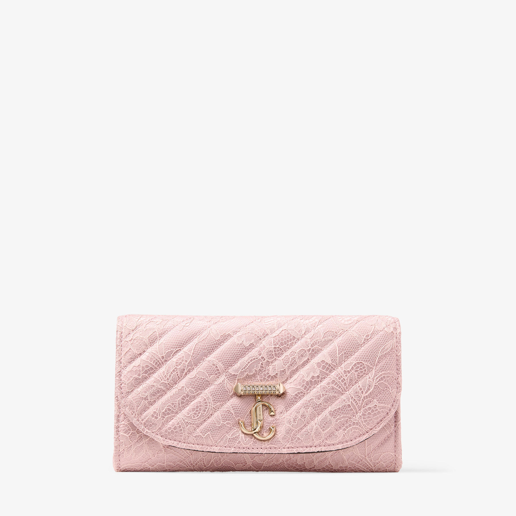 Curve Wallet With Chain | Rose Quilted Jimmy Choo Lace Wallet