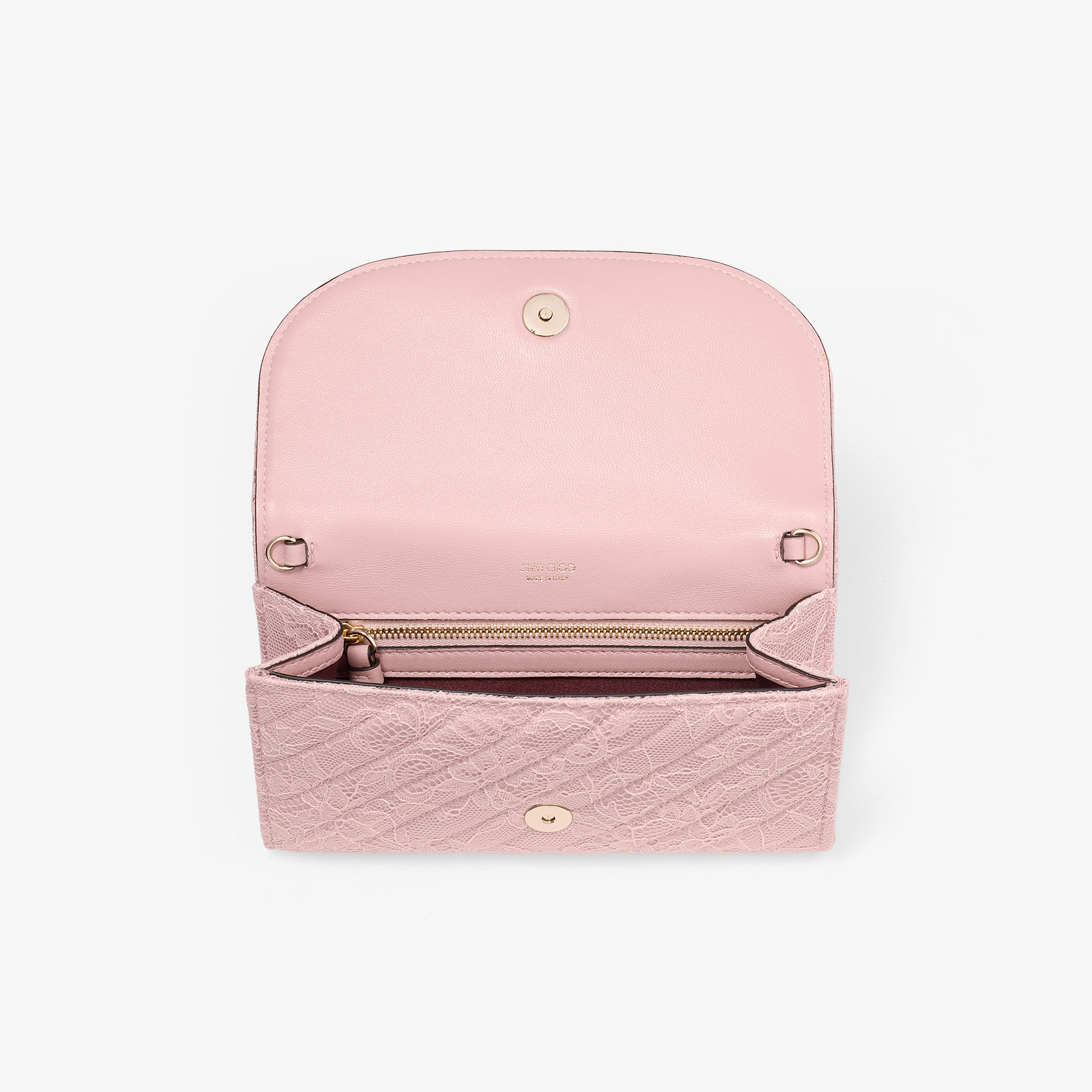 Curve Wallet With Chain | Rose Quilted Jimmy Choo Lace Wallet