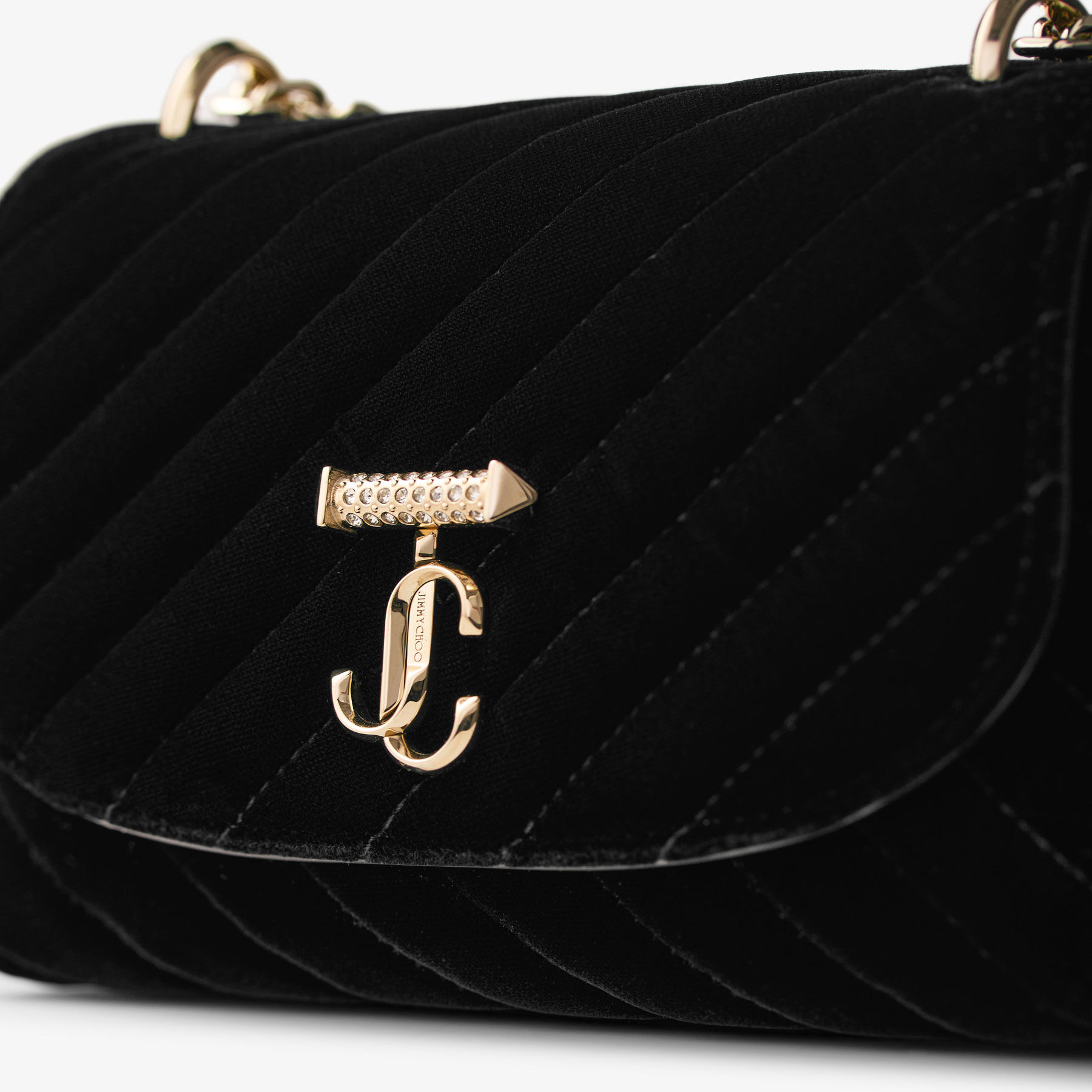 Curve Cross Body Small | Black Quilted Velvet Crossbody Bag with