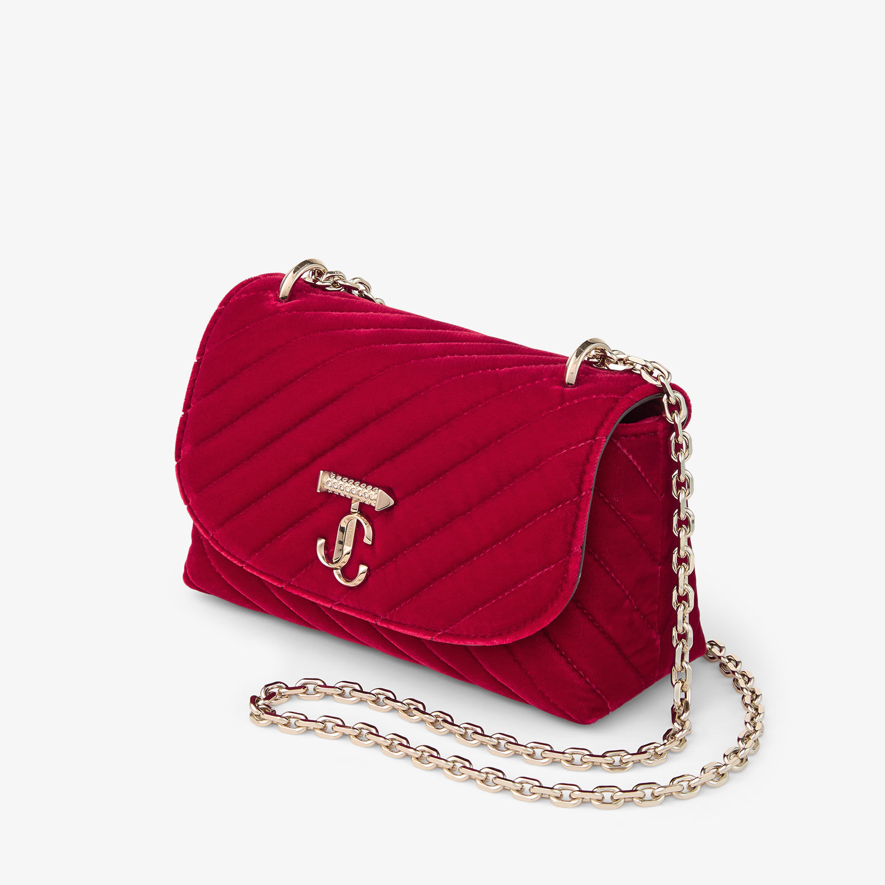 Curve Cross Body Small | Ruby Red Quilted Velvet Crossbody Bag