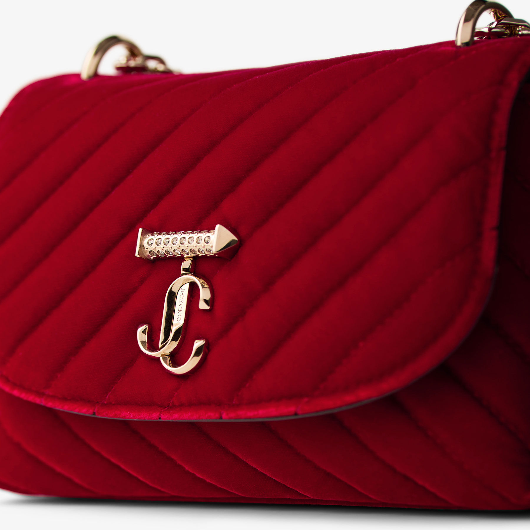 Curve Cross Body Small | Ruby Red Quilted Velvet Crossbody Bag