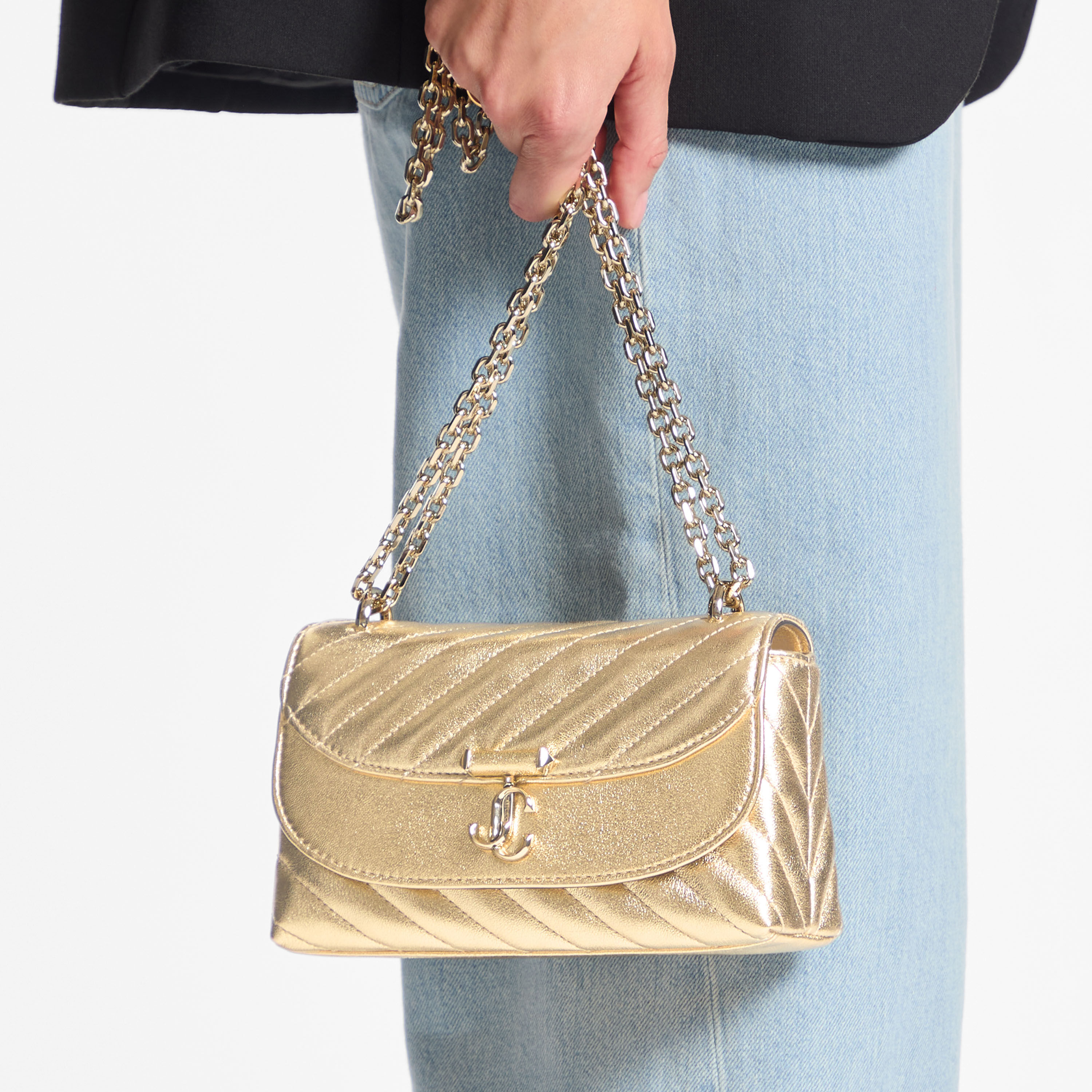 Curve Cross Body Small | Gold Quilted Metallic Nappa Leather