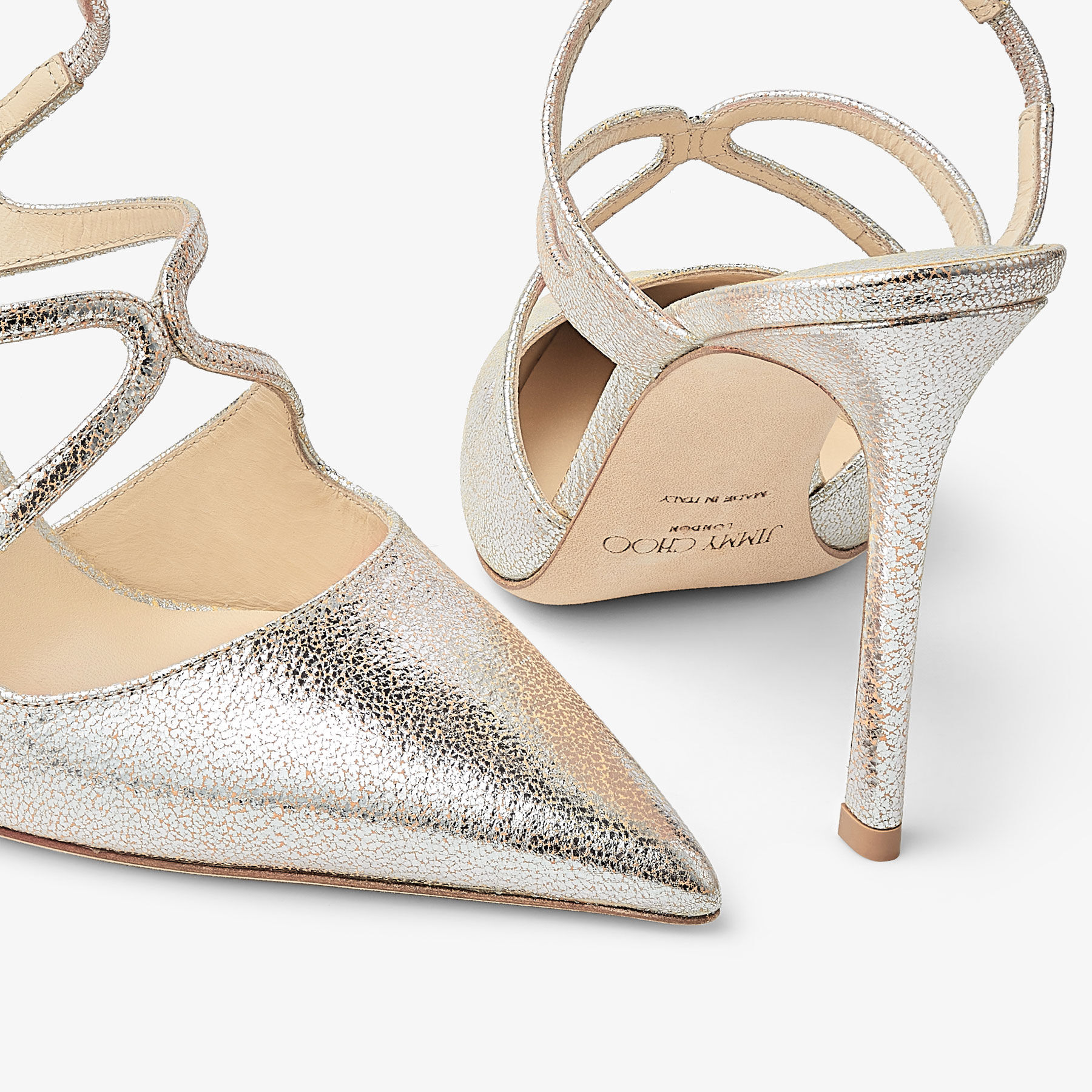 Azia Pump 95 | Champagne Glitter Leather Pumps | JIMMY CHOO