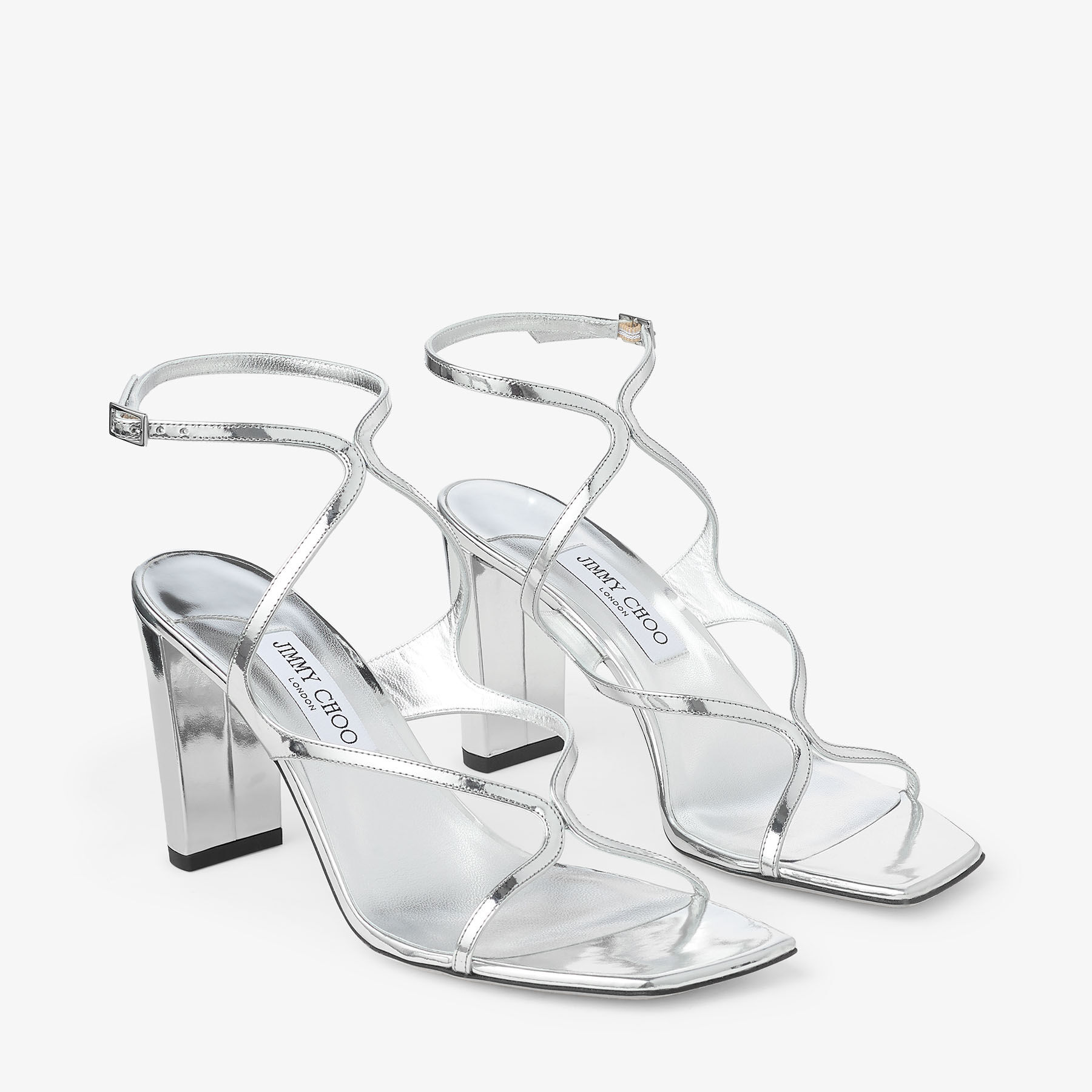 Azie 85 | Silver Liquid Metal Leather Sandals | JIMMY CHOO US