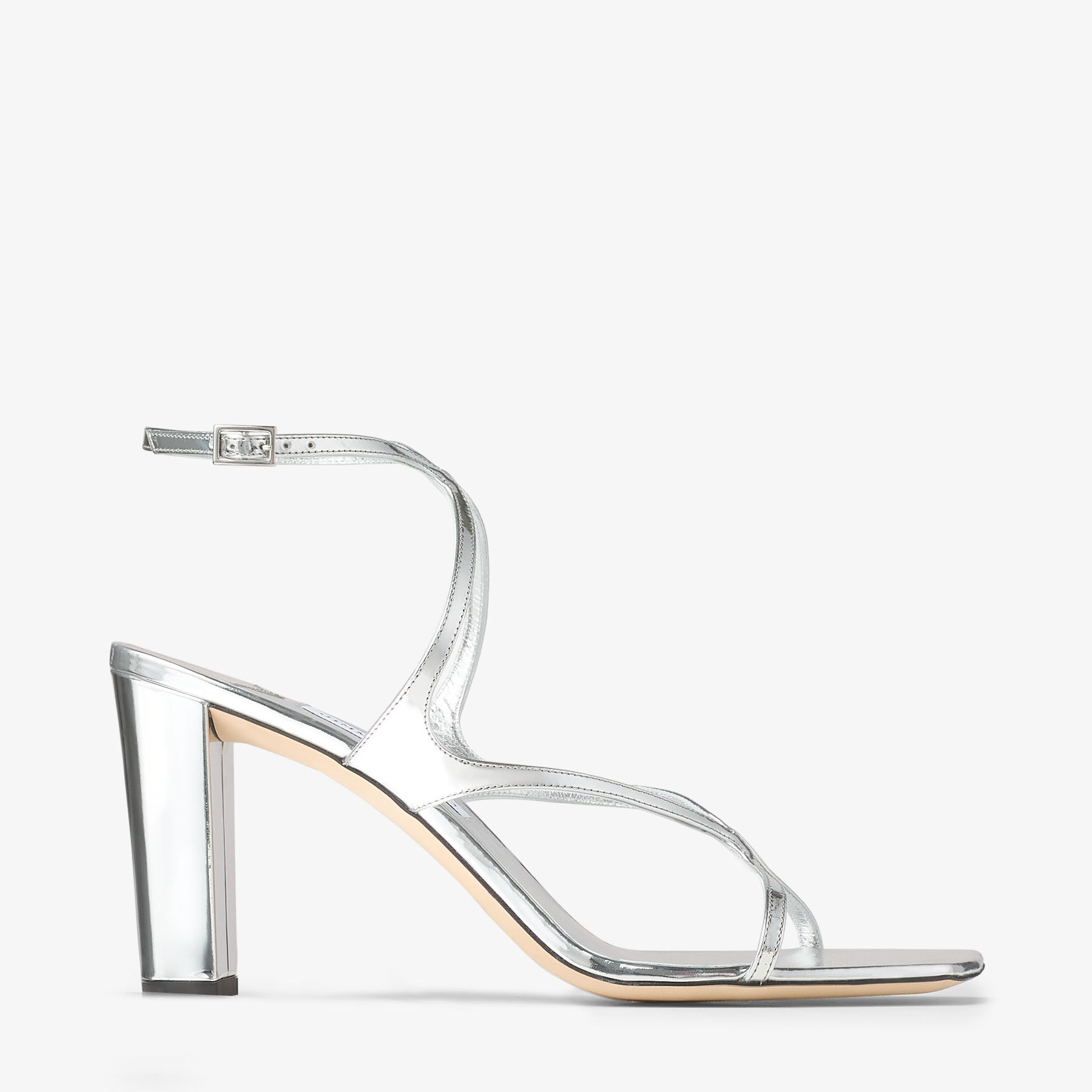 ちぃ Azie 85 | Silver Liquid Metal Leather Sandals | JIMMY CHOO US