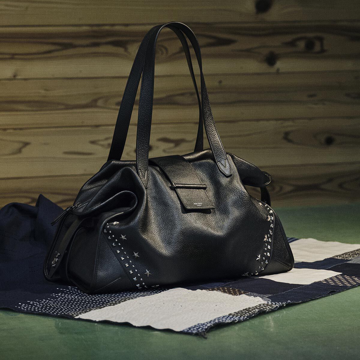 Bar Holdall | Black Soft Grained Calf Skin Tote Bag with Textured