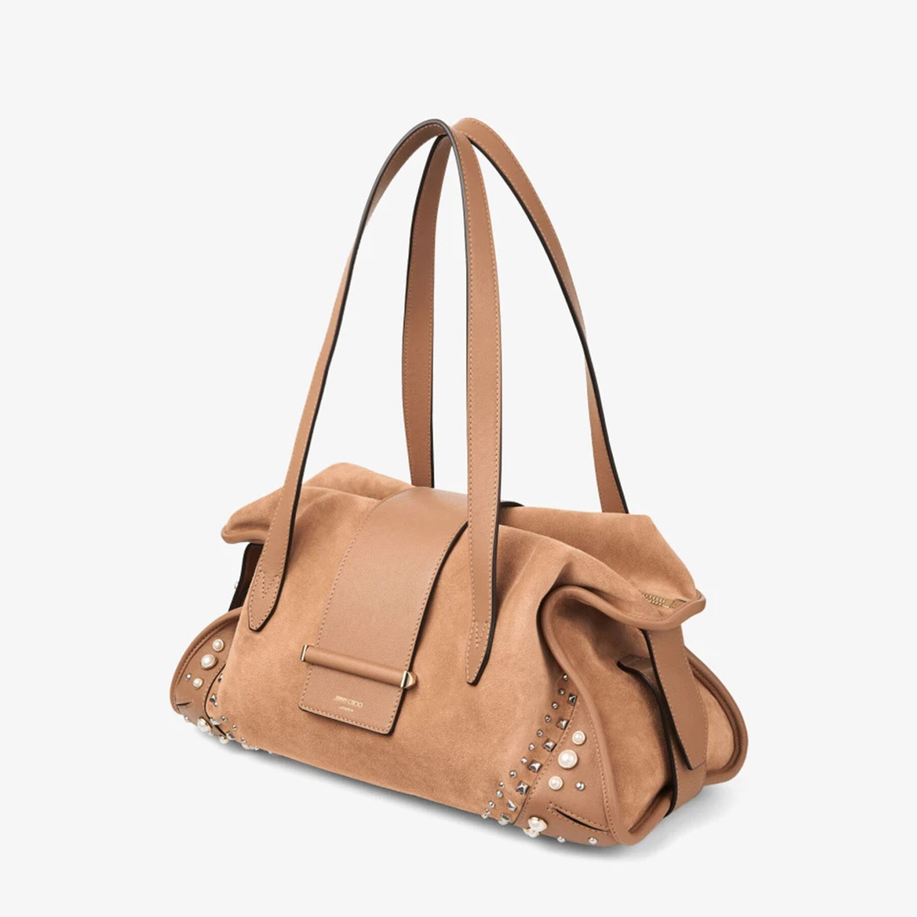 Bar Holdall Medium | Toffee Suede Holdall Bag with Biker Leather