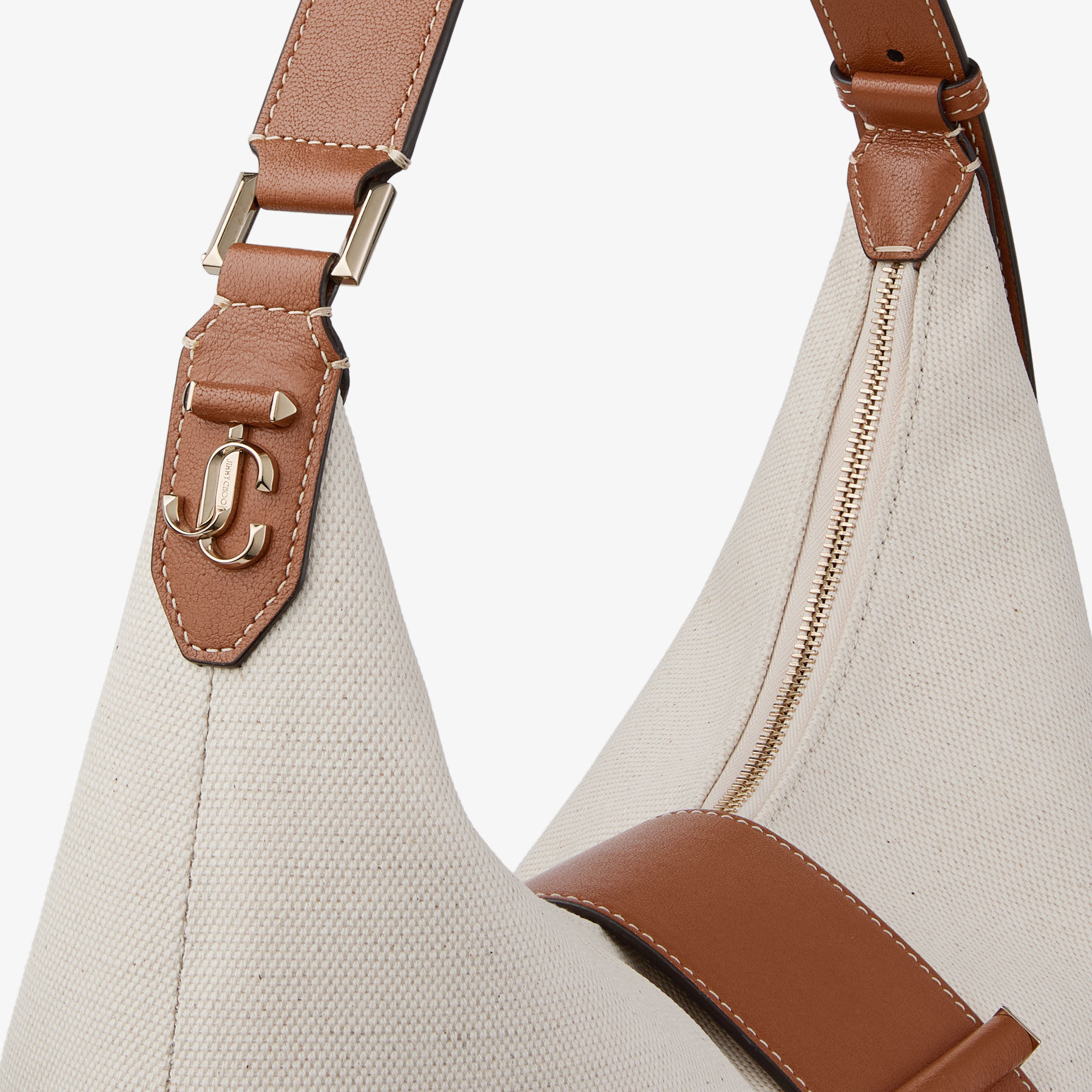 Bar Hobo M | Natural and Tan Recycled Canvas Shoulder Bag with