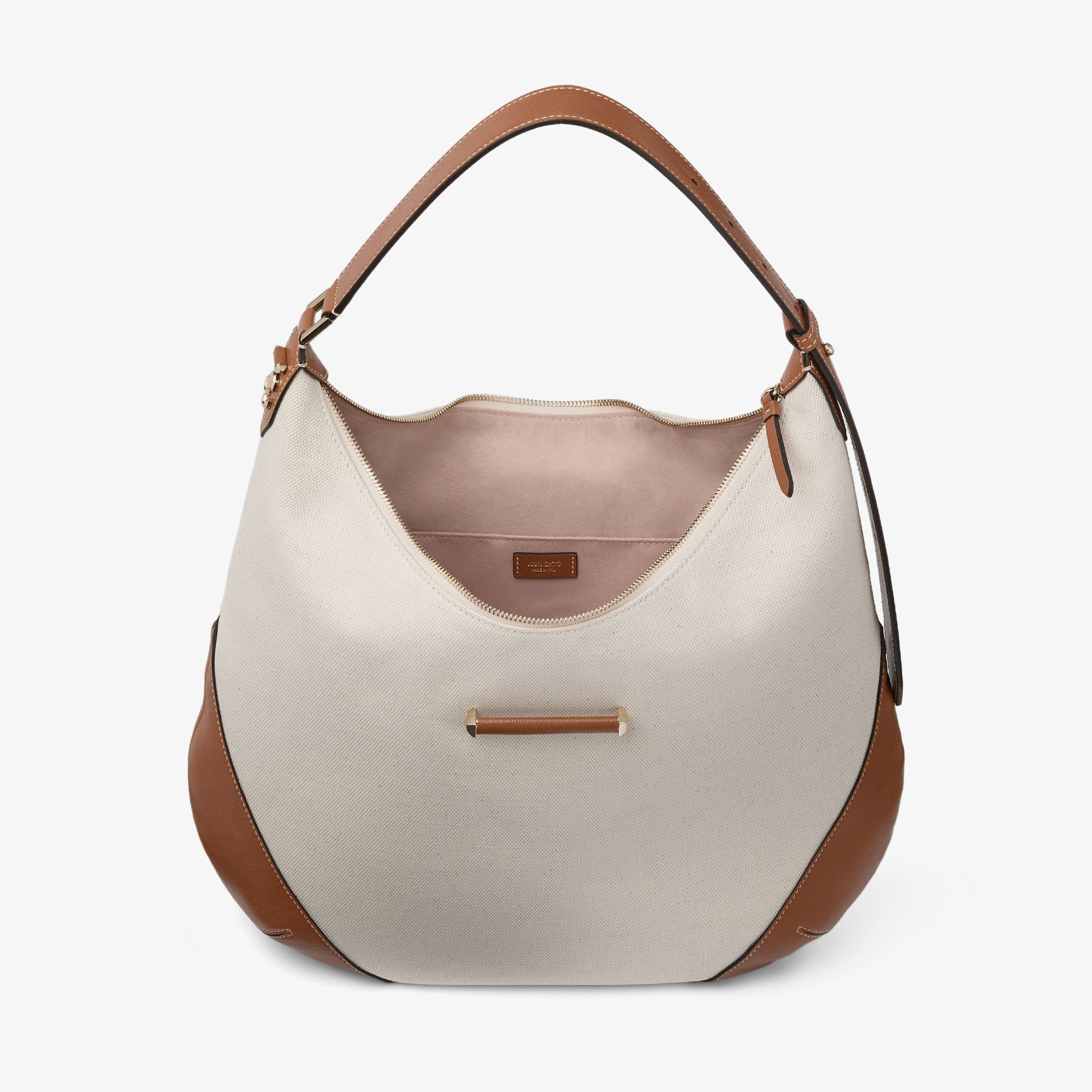 Bar Hobo M | Natural and Tan Recycled Canvas Shoulder Bag with