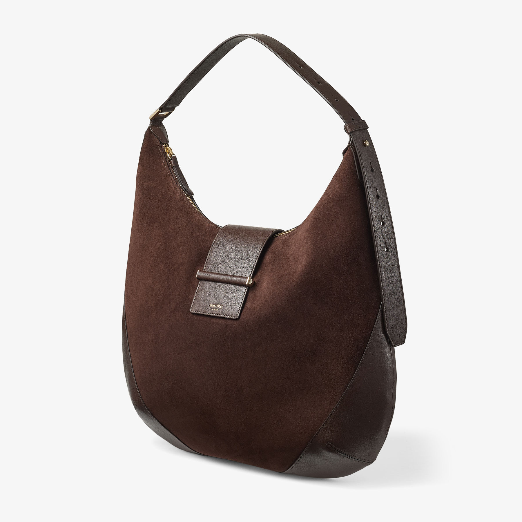 Bar Hobo M | Chocolate Suede Shoulder Bag with Leather Trims