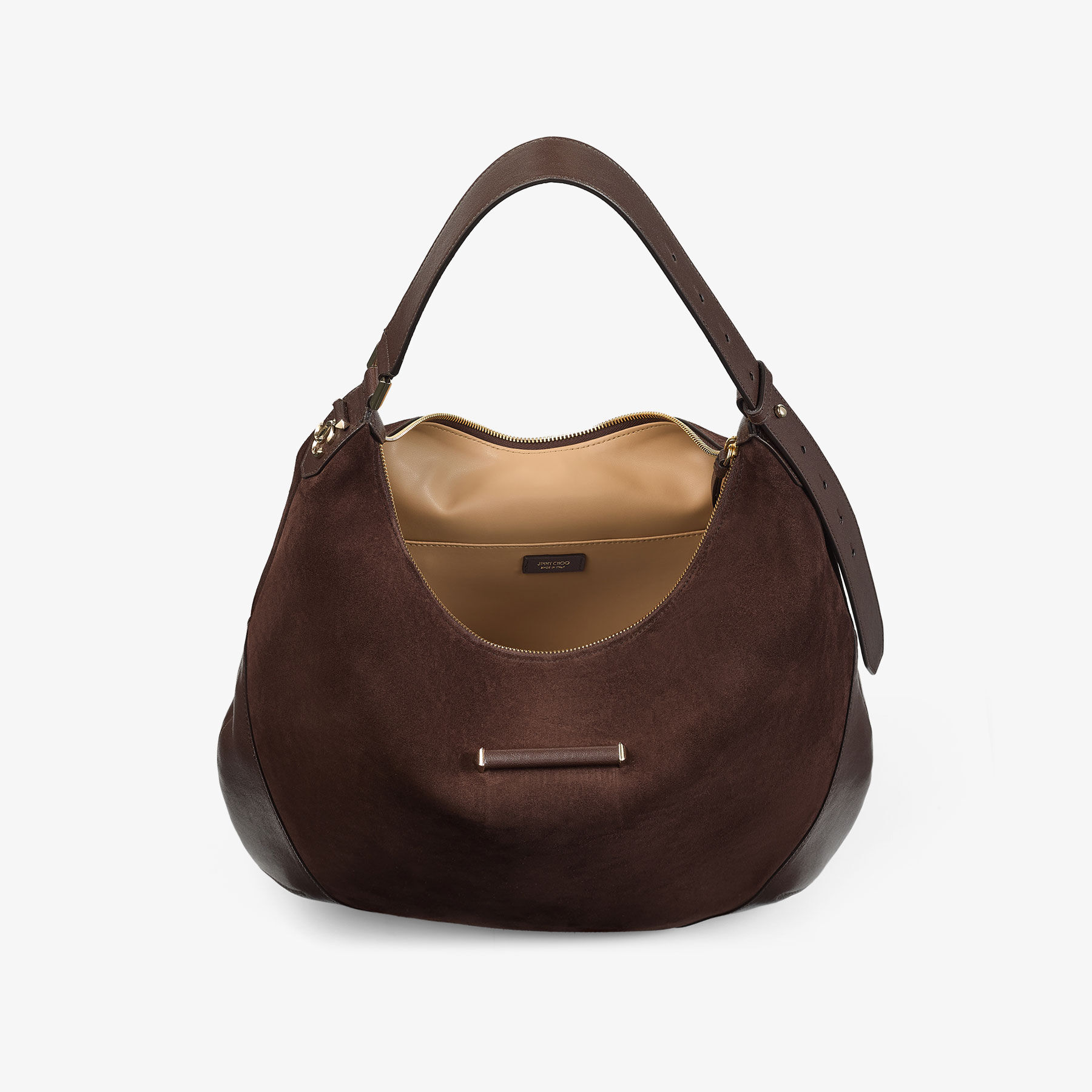 Bar Hobo M | Chocolate Suede Shoulder Bag with Leather Trims