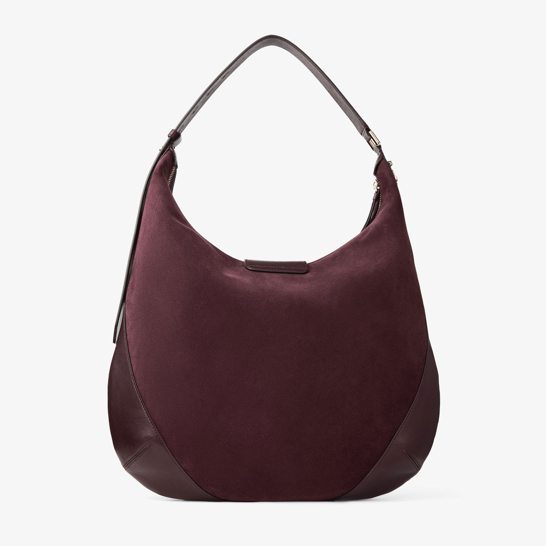 Sorm’86 ホボヒフ　M HOBOHIHU ソルム‘86 Bar Hobo M | Deep Merlot Suede Shoulder Bag with Biker Leather