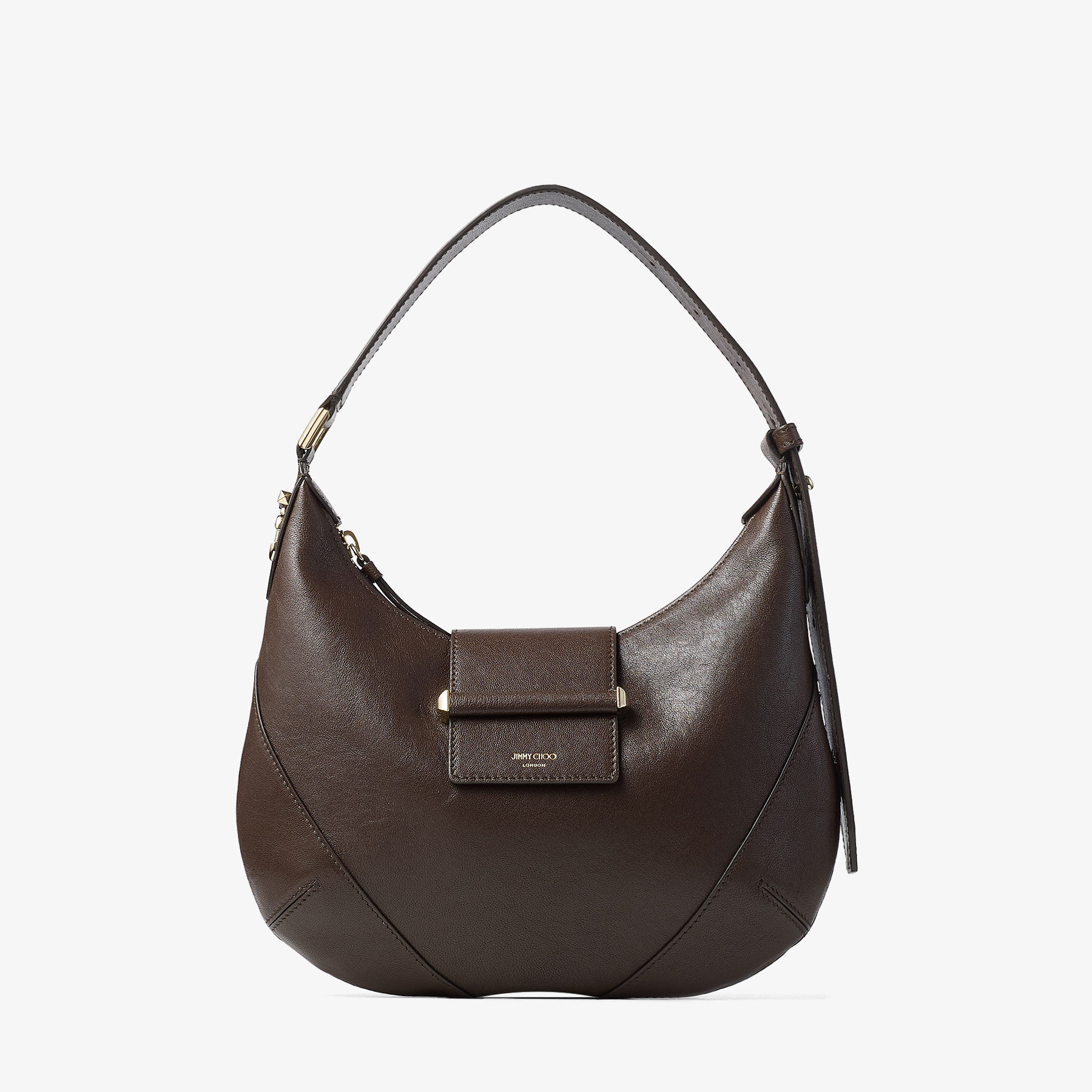 Bar Hobo S | Chocolate Biker Leather Shoulder Bag | JIMMY CHOO