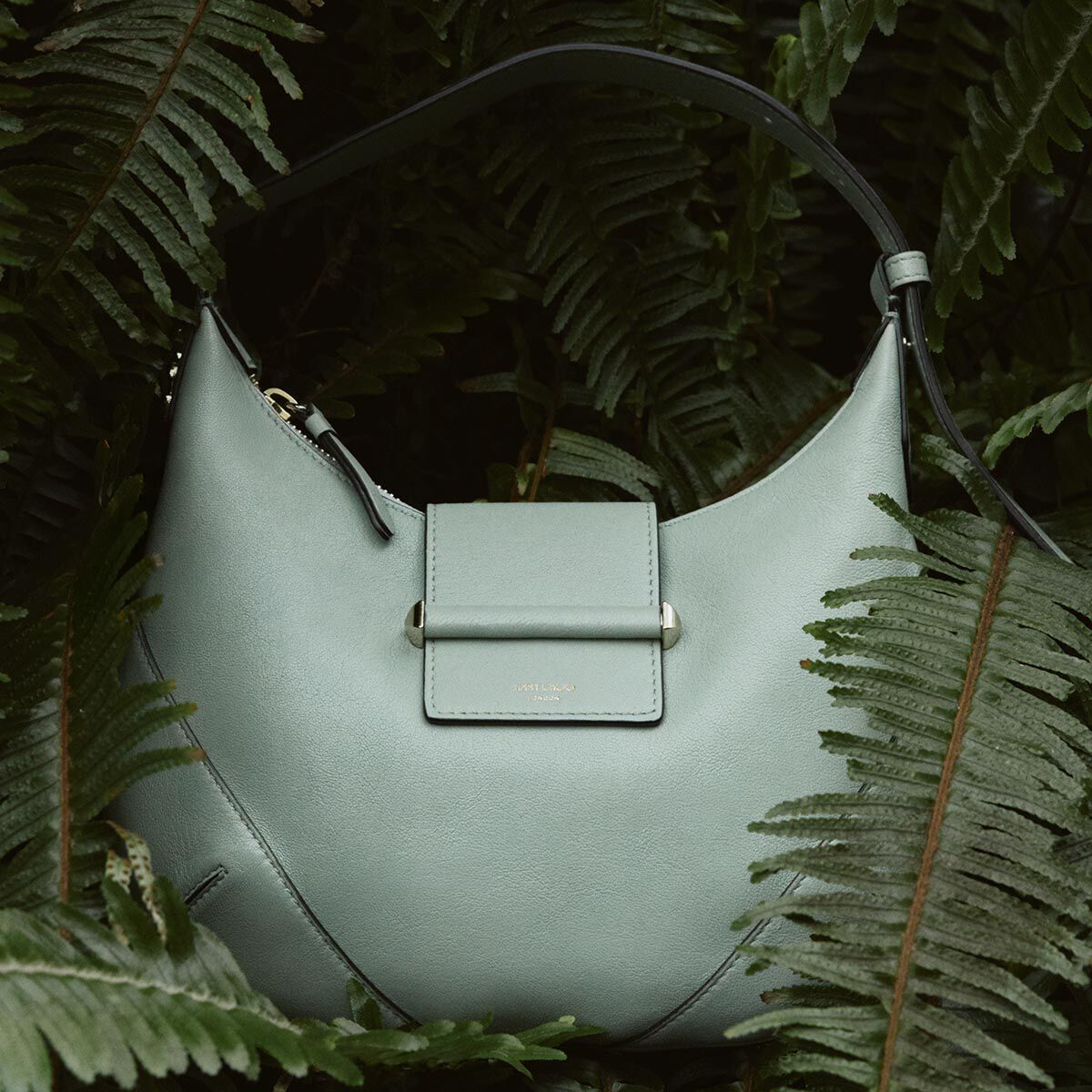 Bar Hobo Small | Verde Biker Leather Shoulder Bag | JIMMY CHOO