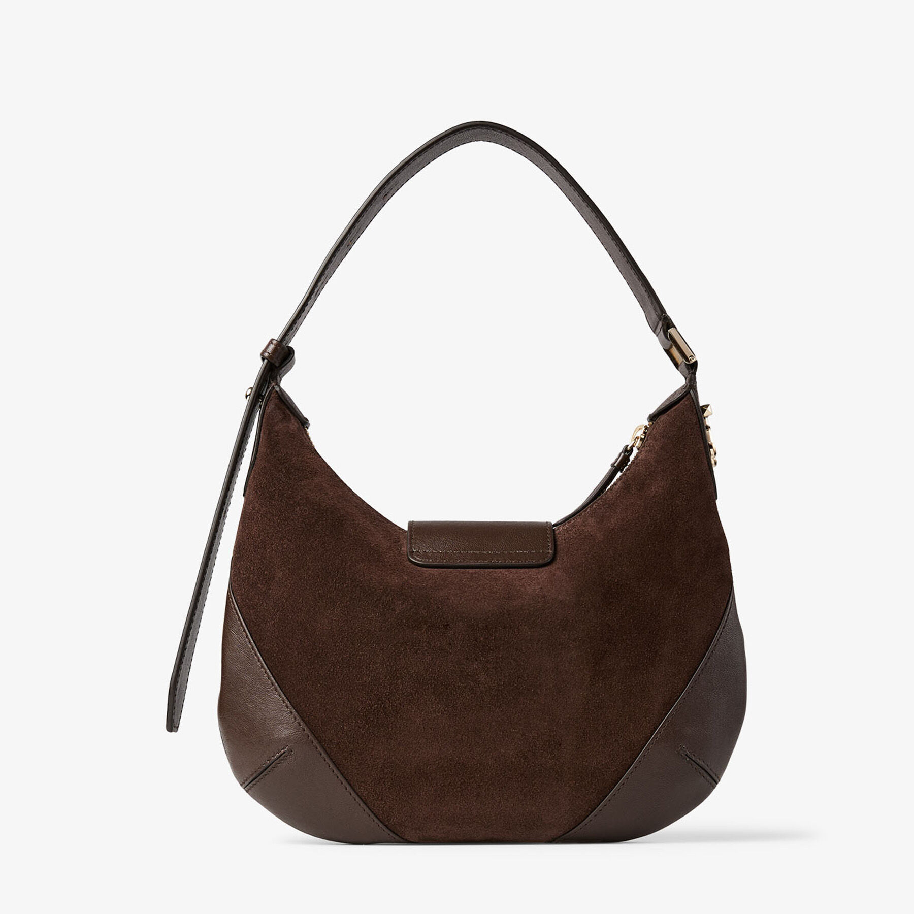 Bar Hobo Small | Chocolate Suede Shoulder Bag with Biker Leather