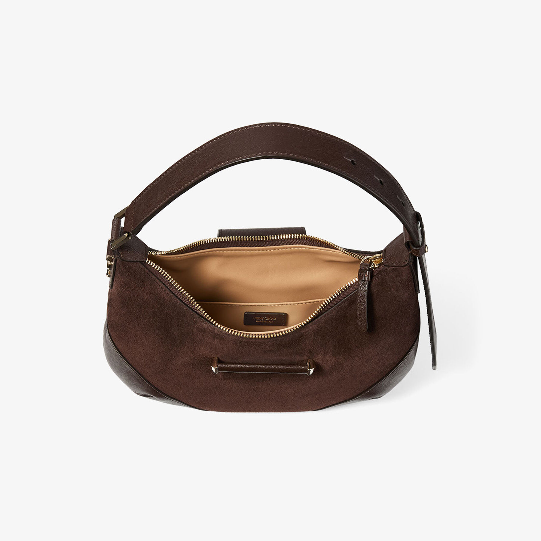 Bar Hobo Small | Chocolate Suede Shoulder Bag with Biker Leather