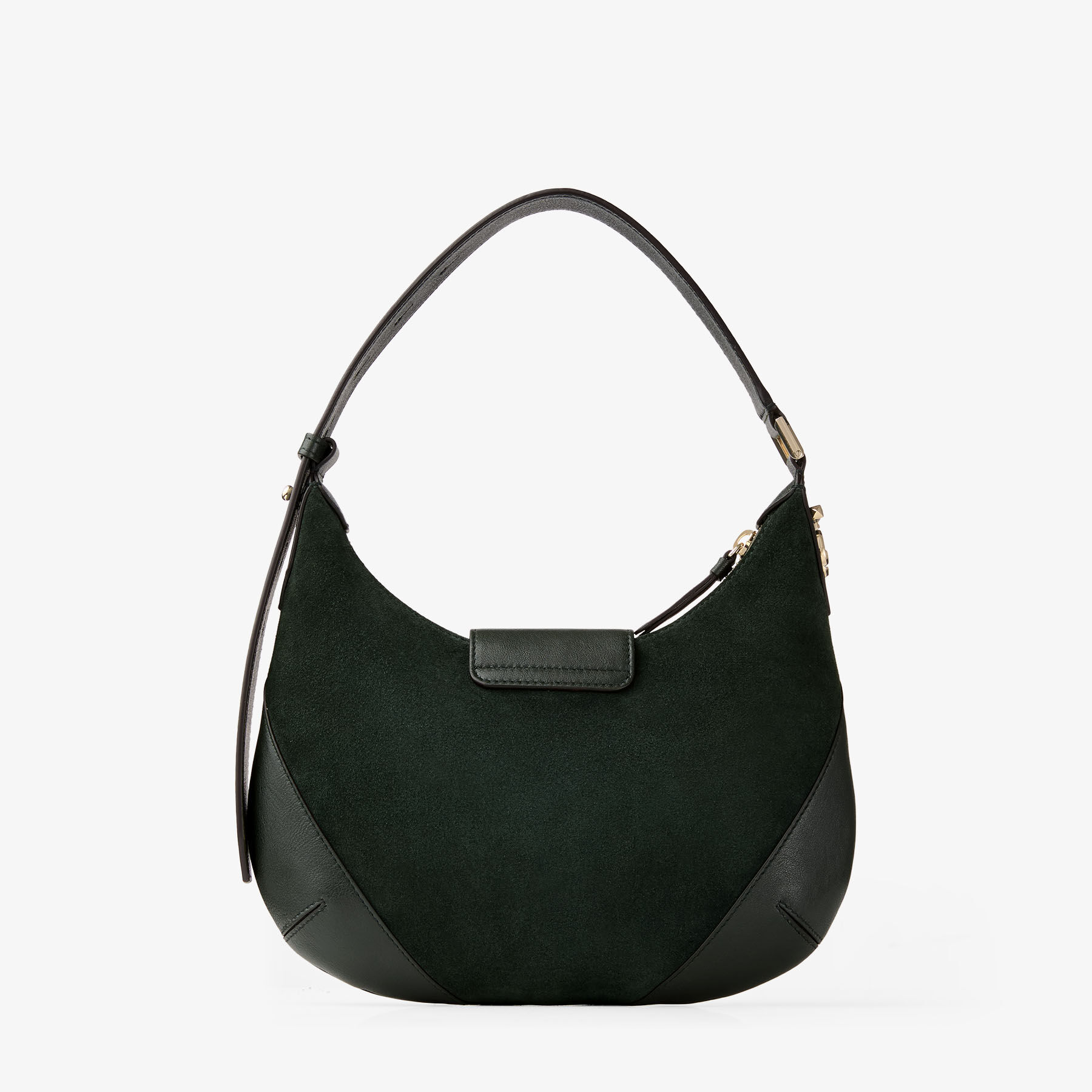 Bar Hobo Small | British Green Suede Shoulder Bag with Biker