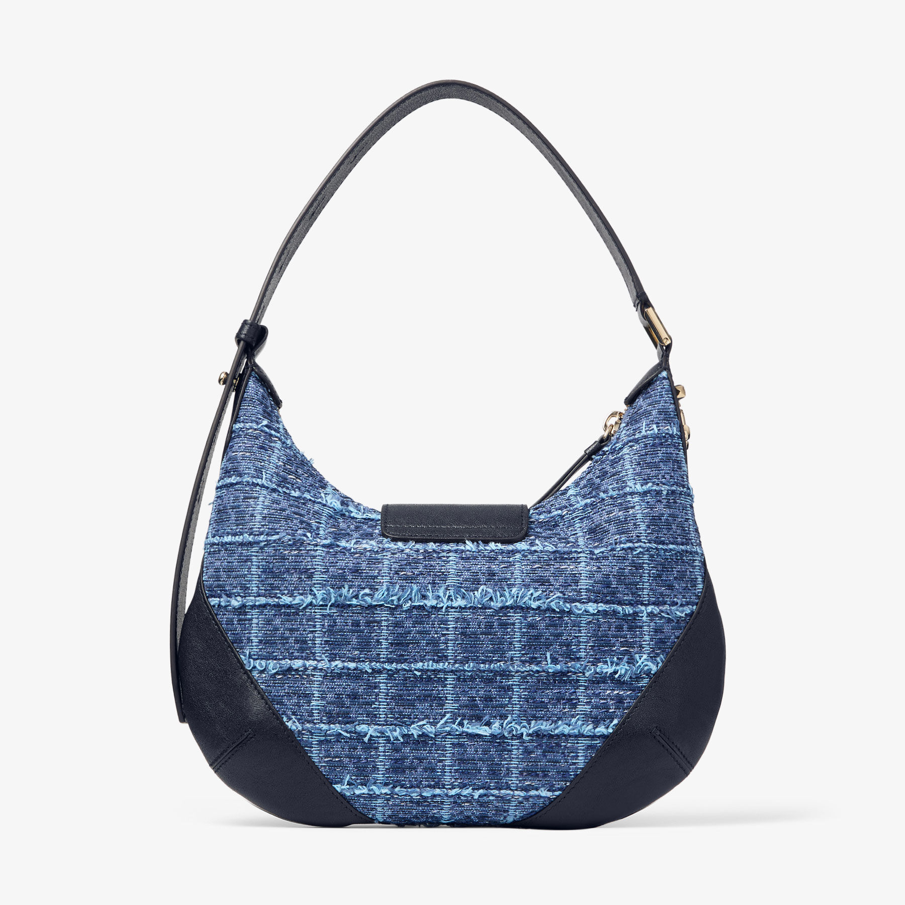 Bar Hobo Small | Marine Crosshatch Denim Fabric Shoulder Bag with