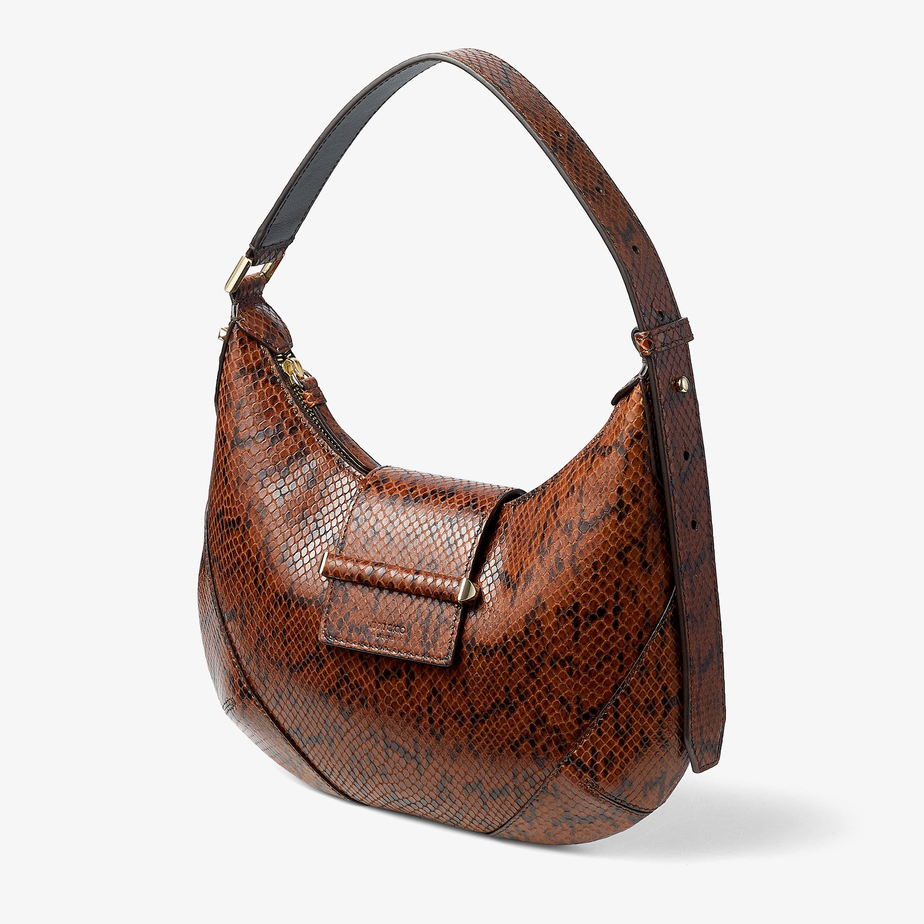 Bar Hobo S | Cognac Kigali Snake Printed Leather Shoulder Bag