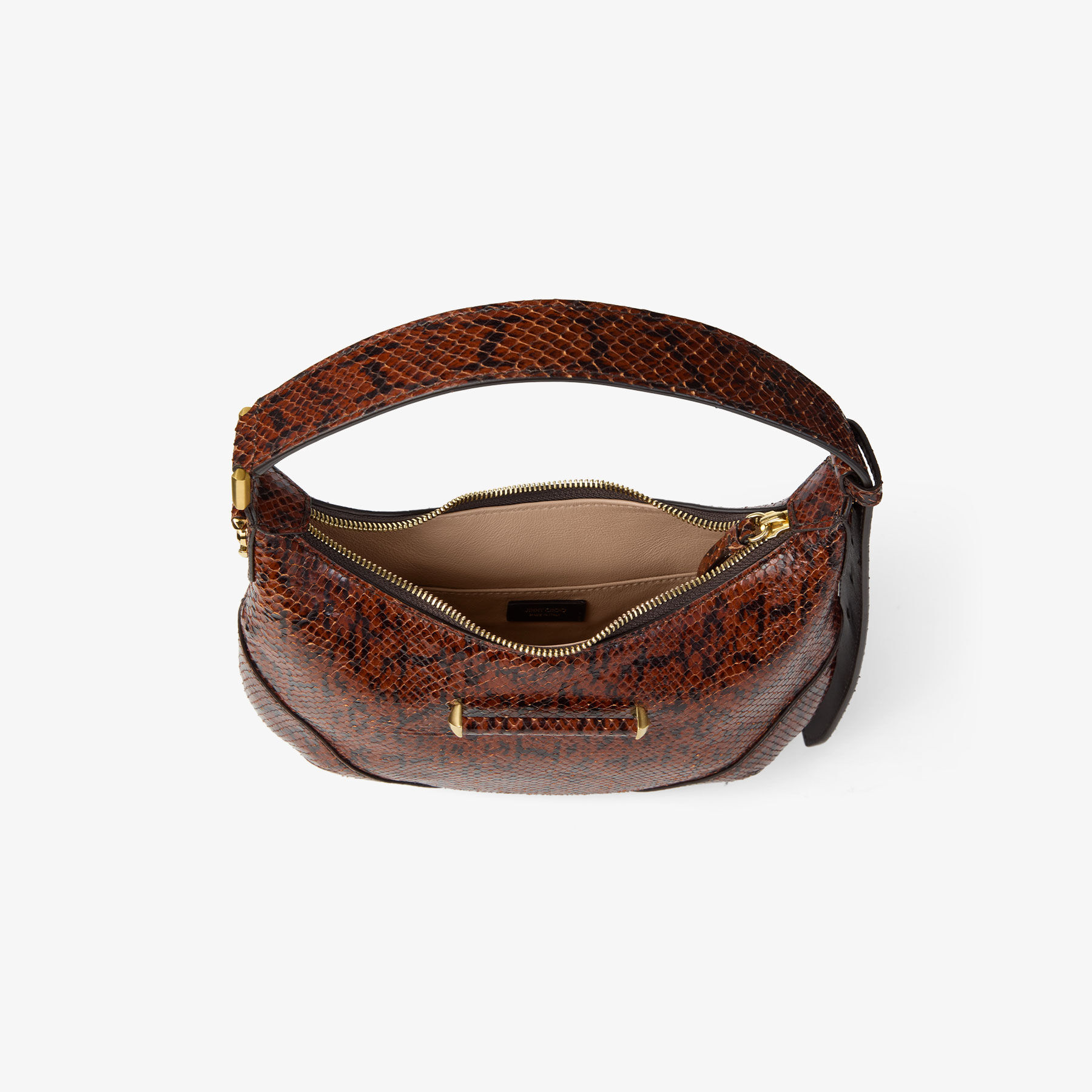 Bar Hobo S | Cognac Kigali Snake Printed Leather Shoulder Bag