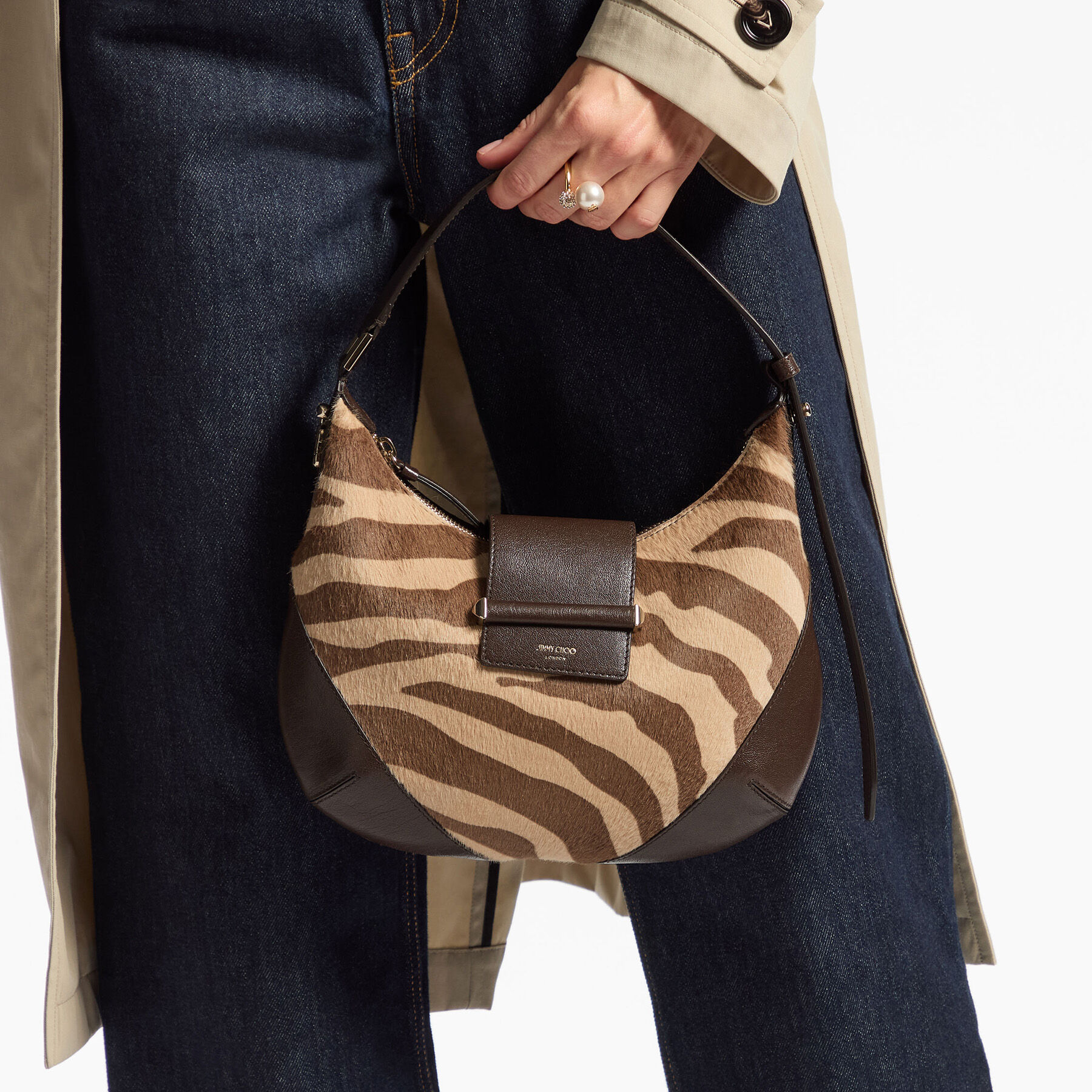 Bar Hobo S | Natural Zebra Print Pony Leather Shoulder Bag | JIMMY