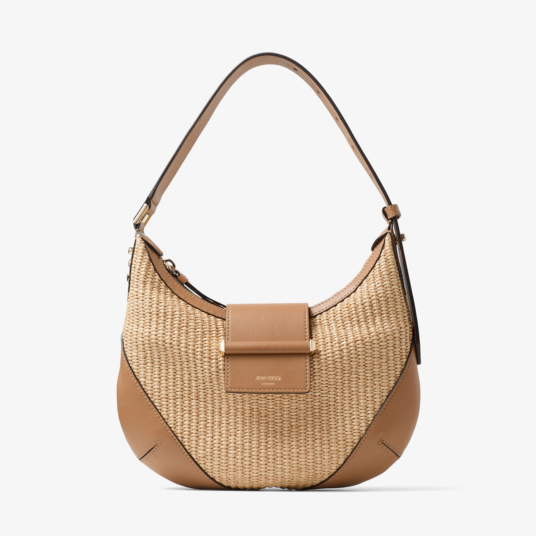 Bar Hobo Small | Natural and Toffee Raffia Shoulder Bag with
