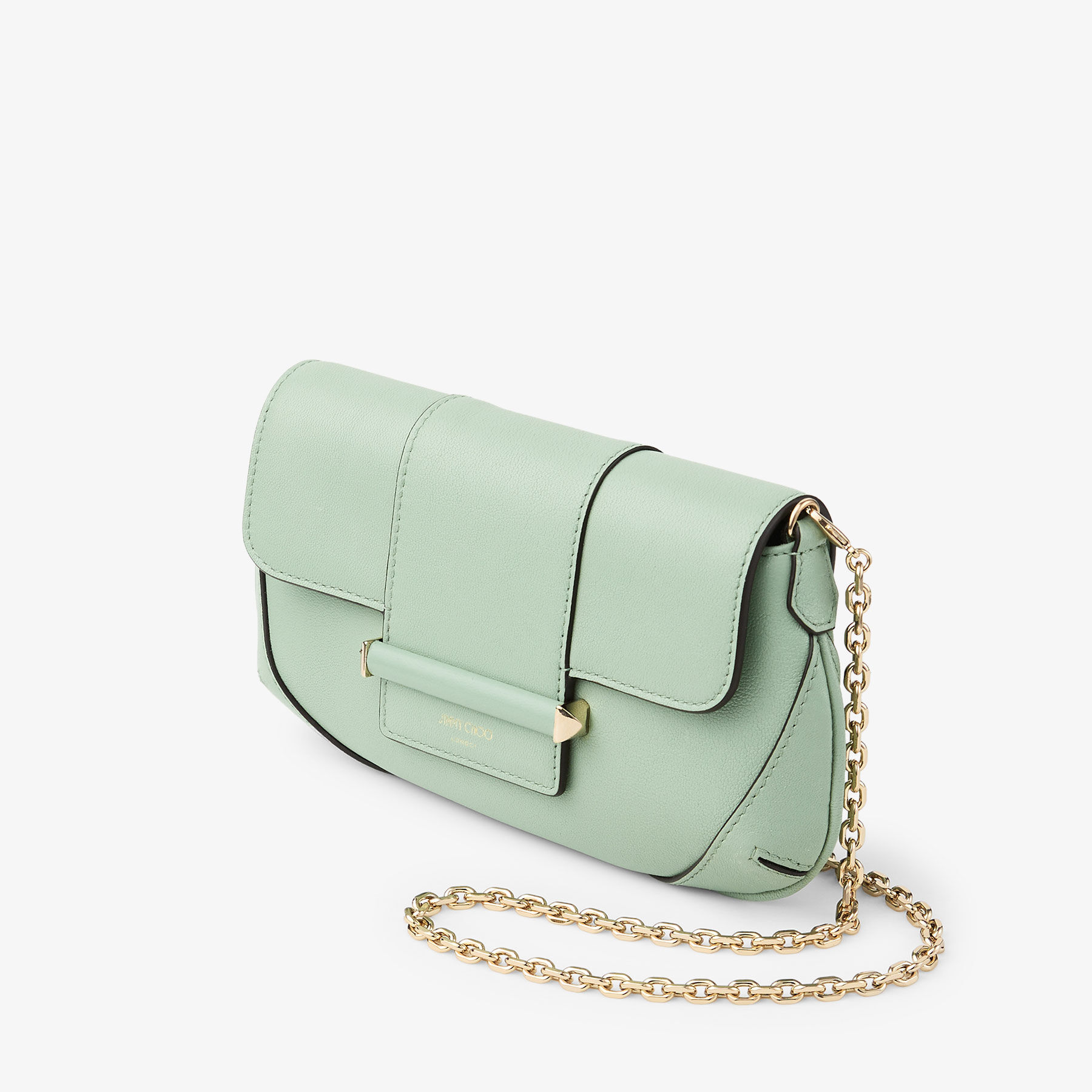 JIMMY CHOO チェーンウォレット Curve Wallet With Chain | Shiny Gold Quilted Metallic Leather