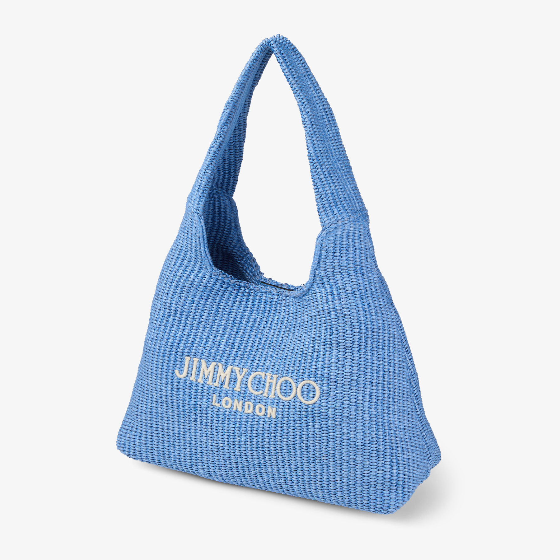 Beach Diamond Hobo Large | Ocean Blue and Ecru Raffia Shoulder Bag