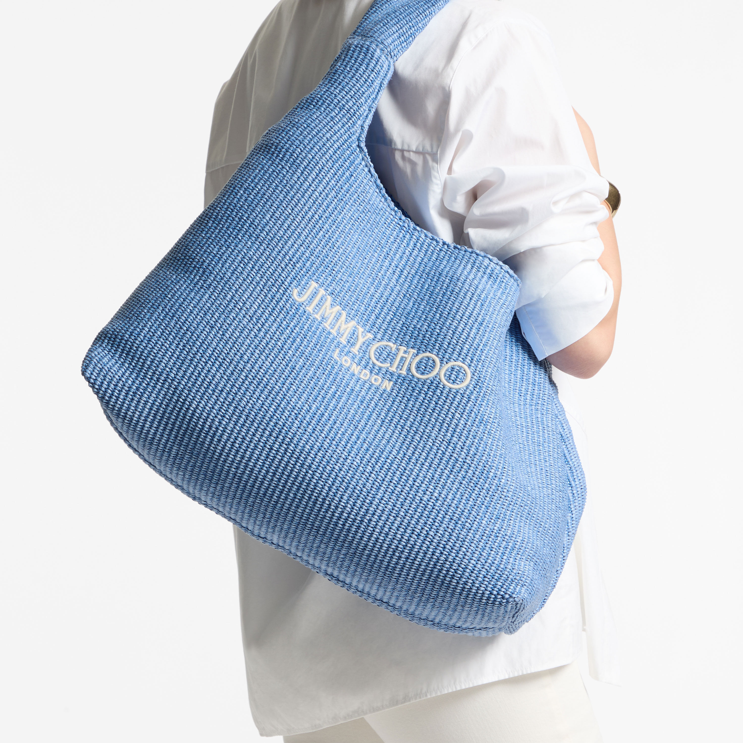 Jimmy Choo 水色スエード パーティーバッグ Jimmy Choo Avenue Quad Xs Smoky Blue Box Leather Shoulder Bag With