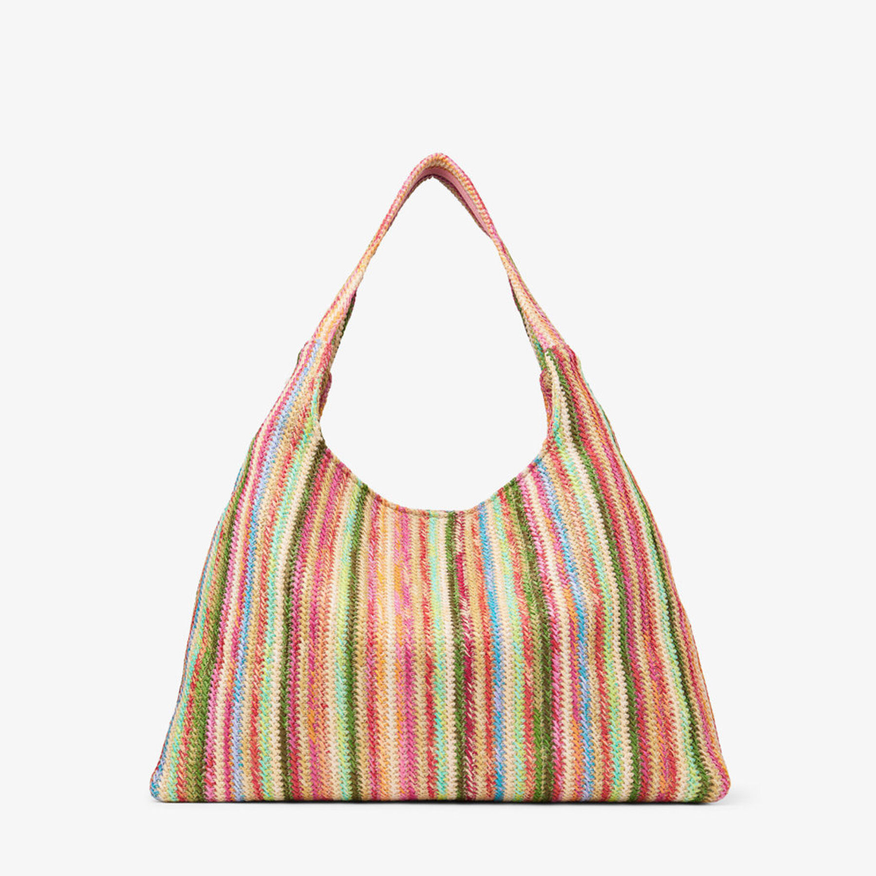 JIMMY CHOO Beach Diamond Hobo L ストライプ ラフィア Beach Diamond Hobo L | Ecru Striped Raffia Shoulder Bag