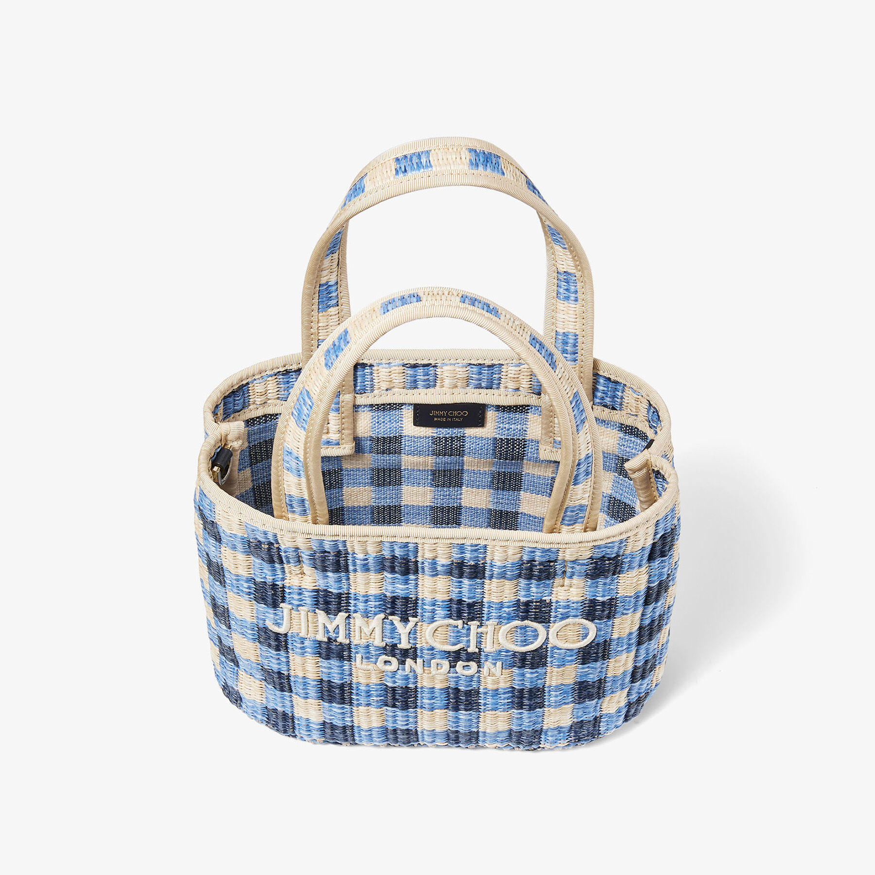 Beach Tote East-West Mini | Marine Mix and Ecru Gingham Raffia
