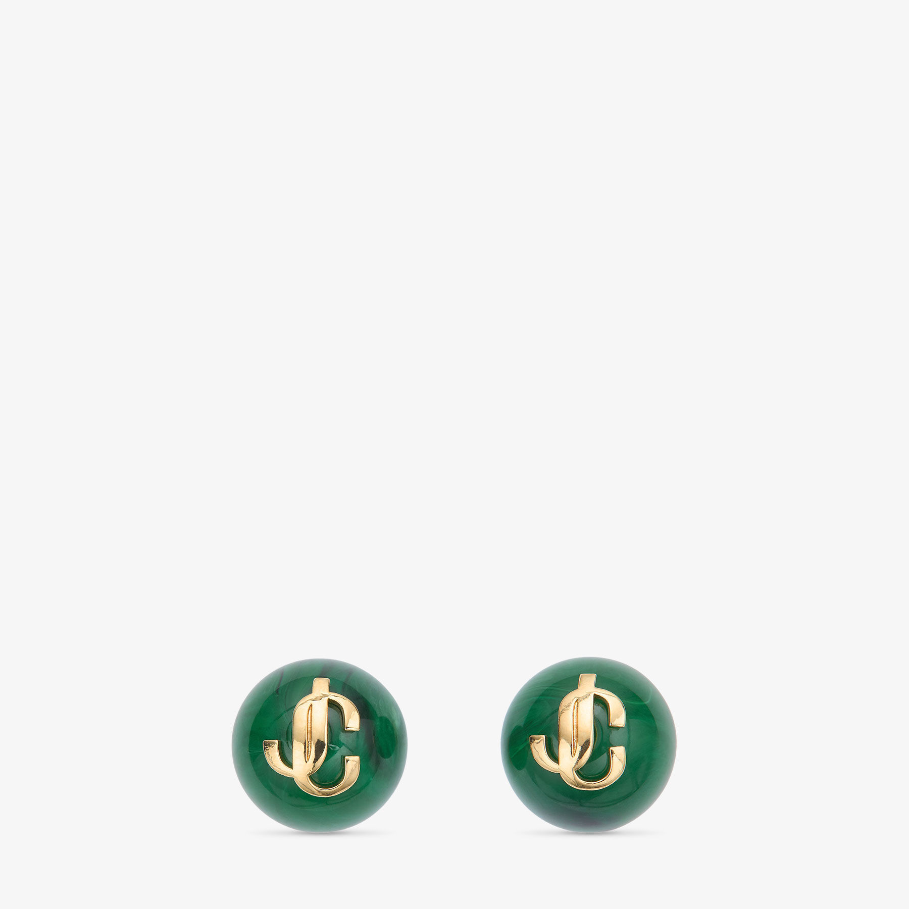 Beads Earrings | Dark Green and Gold Finish Metal and Acrylic Stud