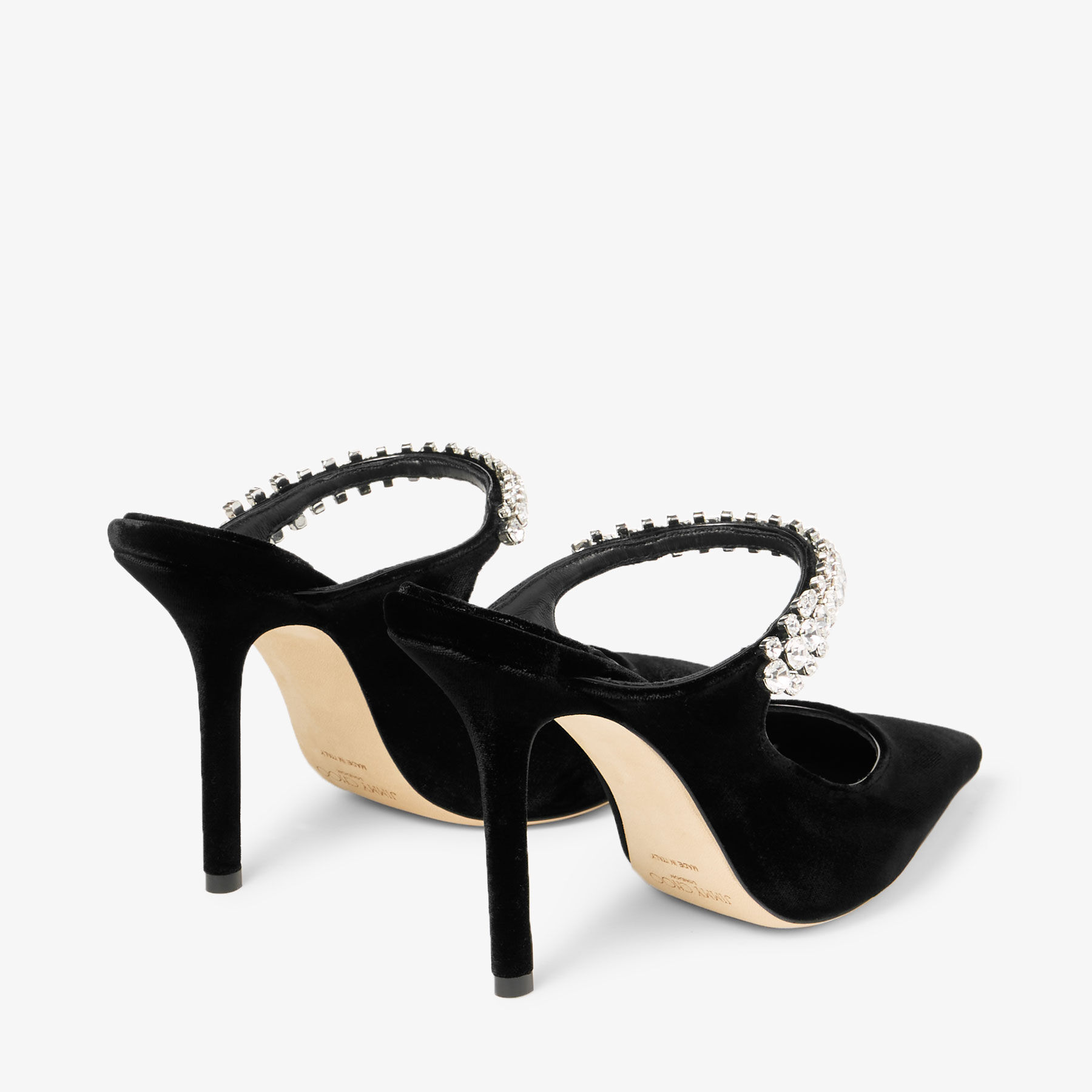 Bing 100 | Nero Velvet Mules with Crystal Embellishment | JIMMY CHOO